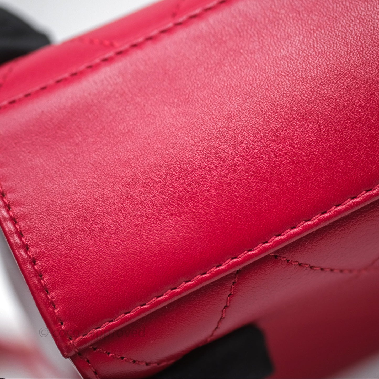 Chanel Quilted Flap Bag  with Pearl Logo Top Handle Red Lambskin Aged Gold Hardware
