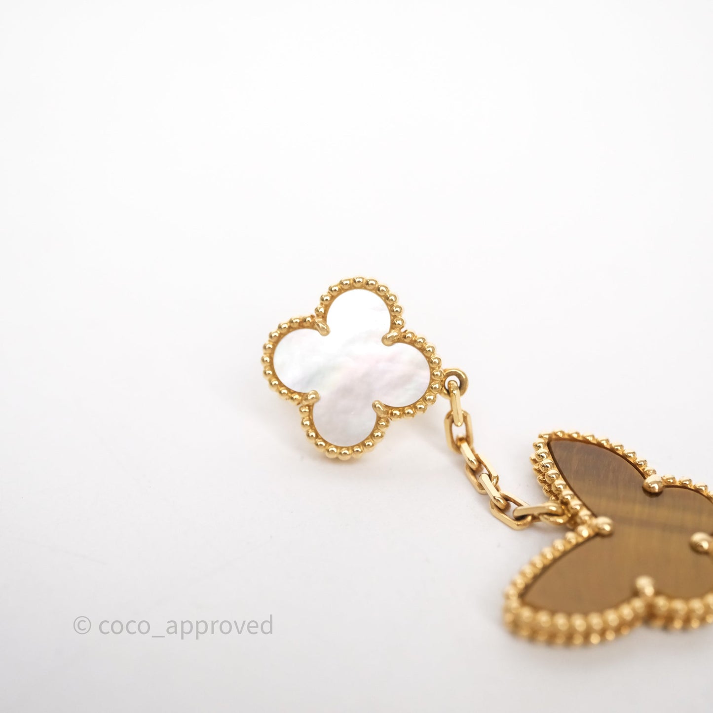 Van Cleef & Arpels Lucky Alhambra 2-Motif Earrings White Mother-of-pearl Yellow Gold