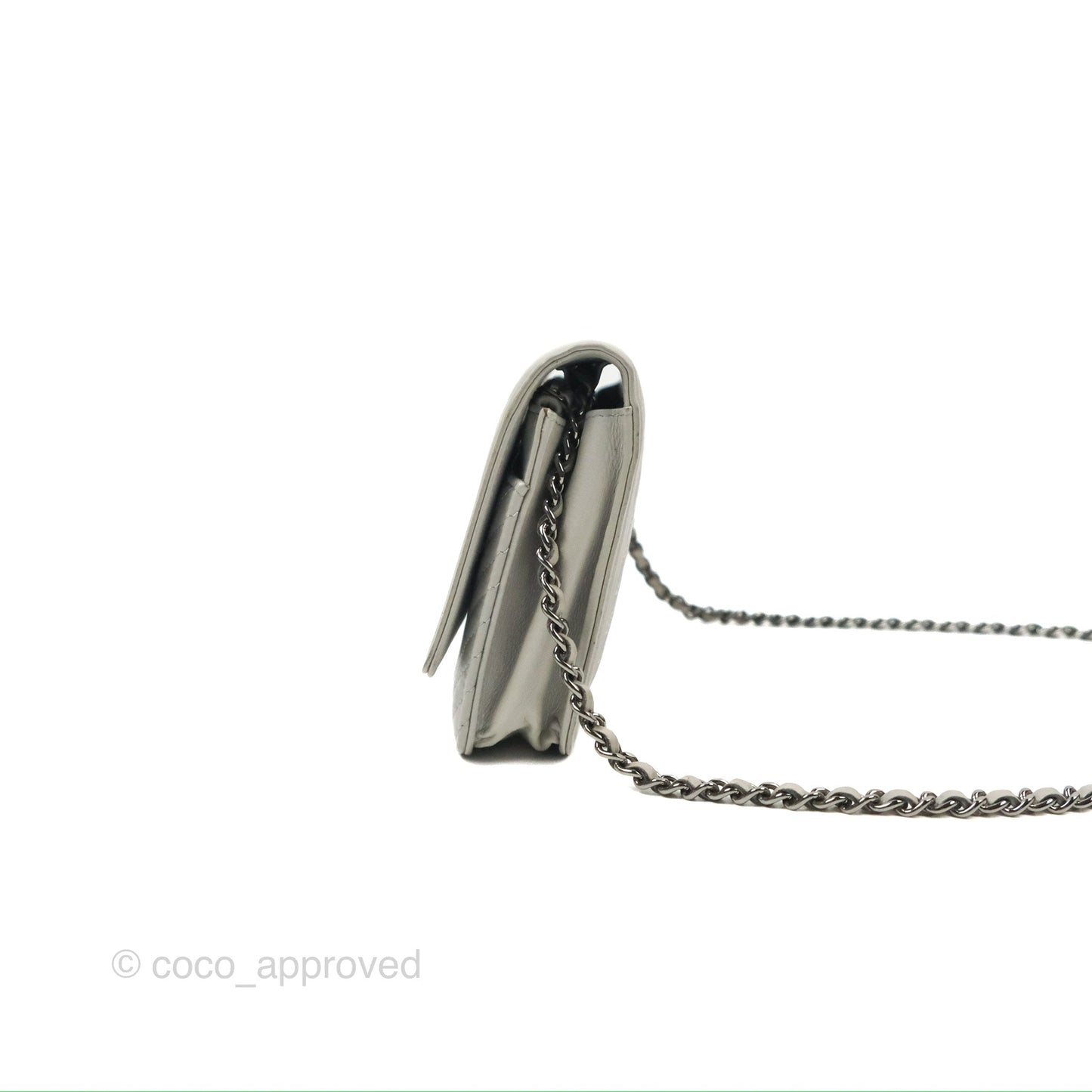 Chanel Chevron Boy Wallet on Chain WOC Grey Lambskin Gun Metal