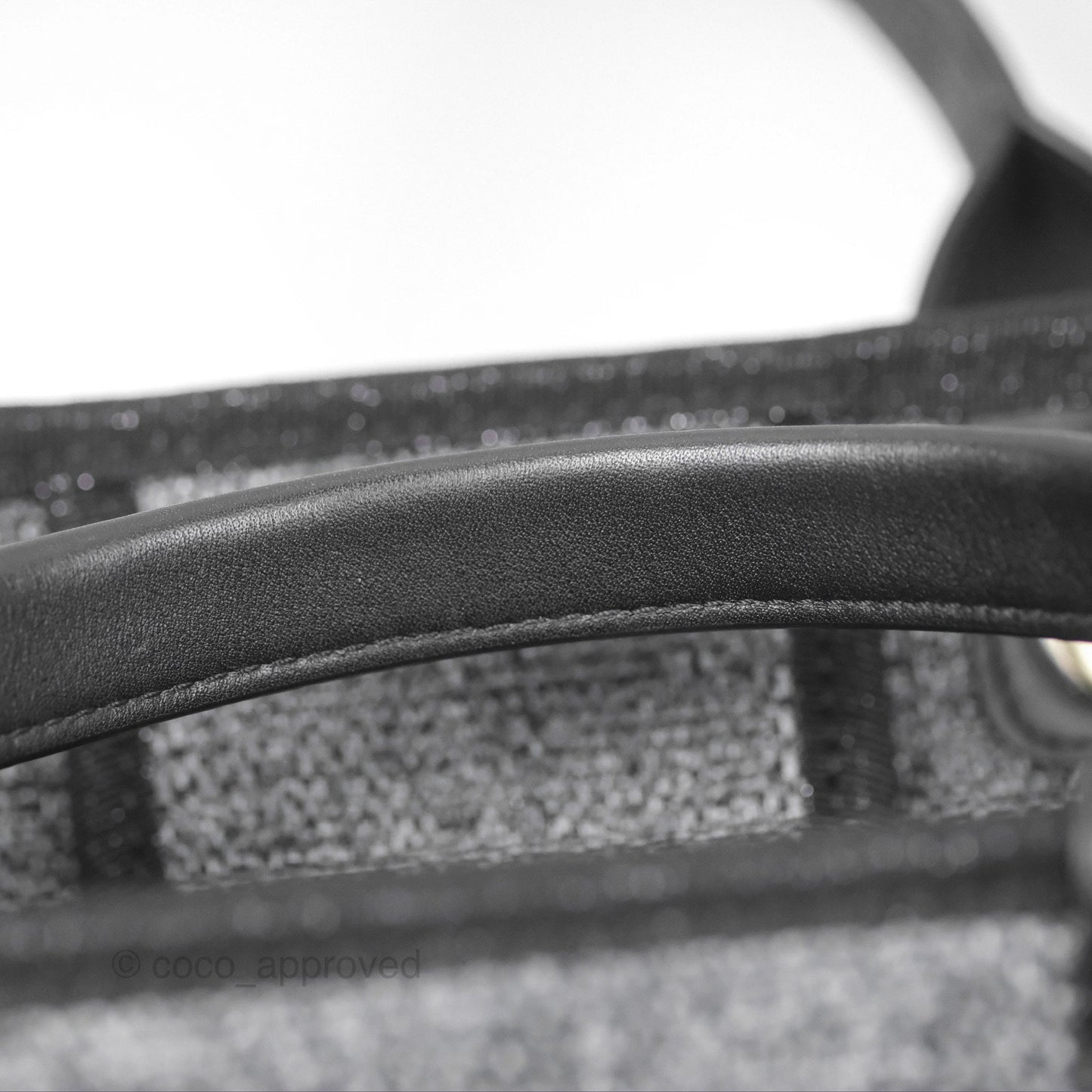 Chanel Large Deauville Glitter Black Grey Raffia Gold Hardware