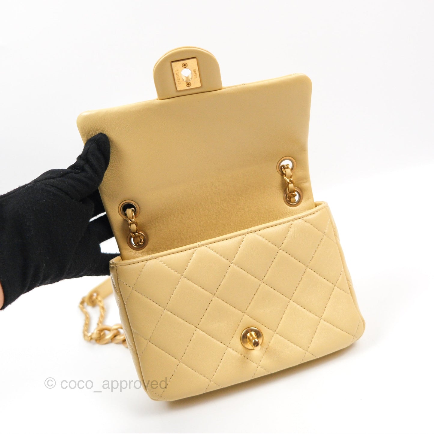 Chanel Small Flap Bag with Chain Strap Yellow Lambskin Aged Gold Hardware
