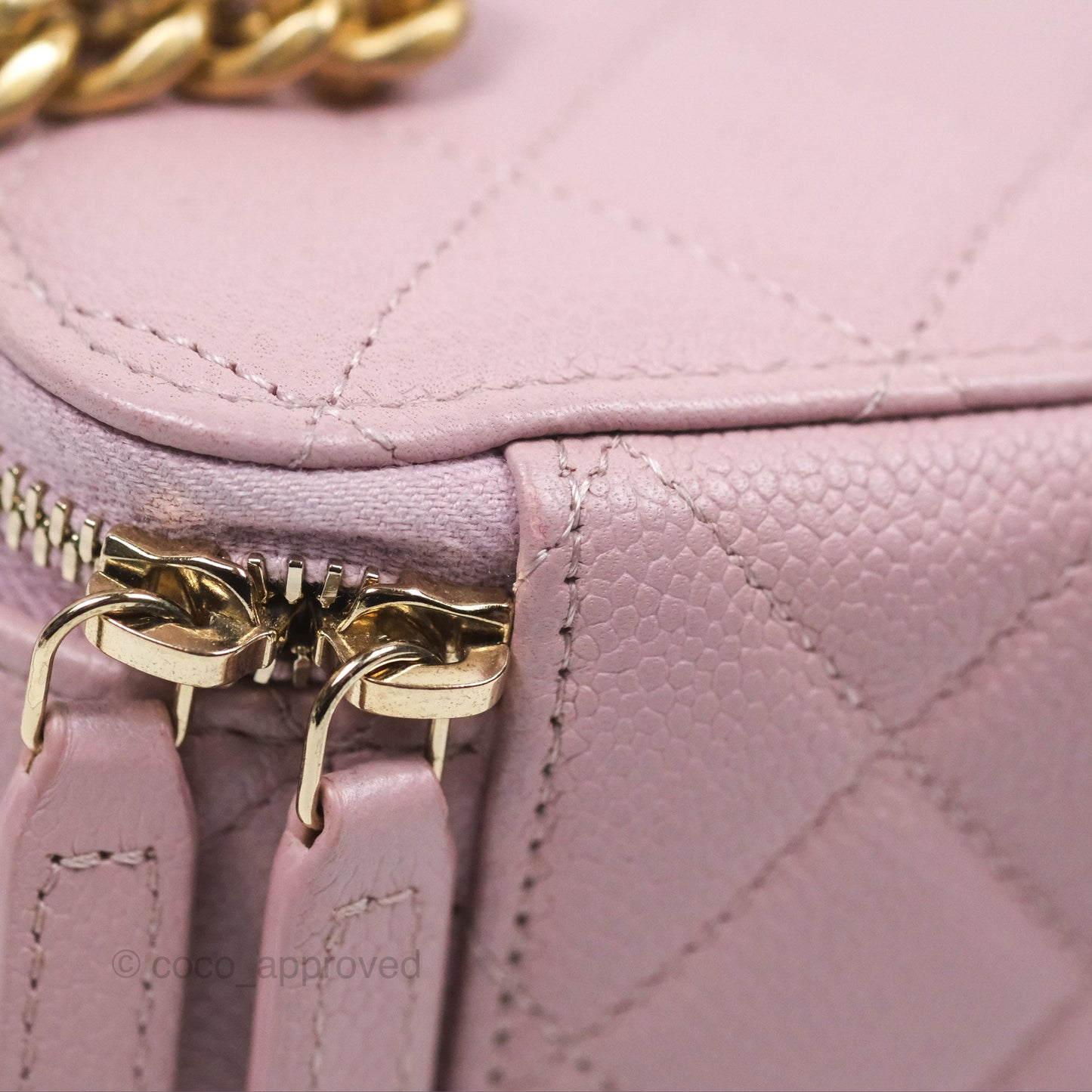 Chanel Vanity with Heart Adjustable Chain Dusty Pink Caviar Aged Gold Hardware
