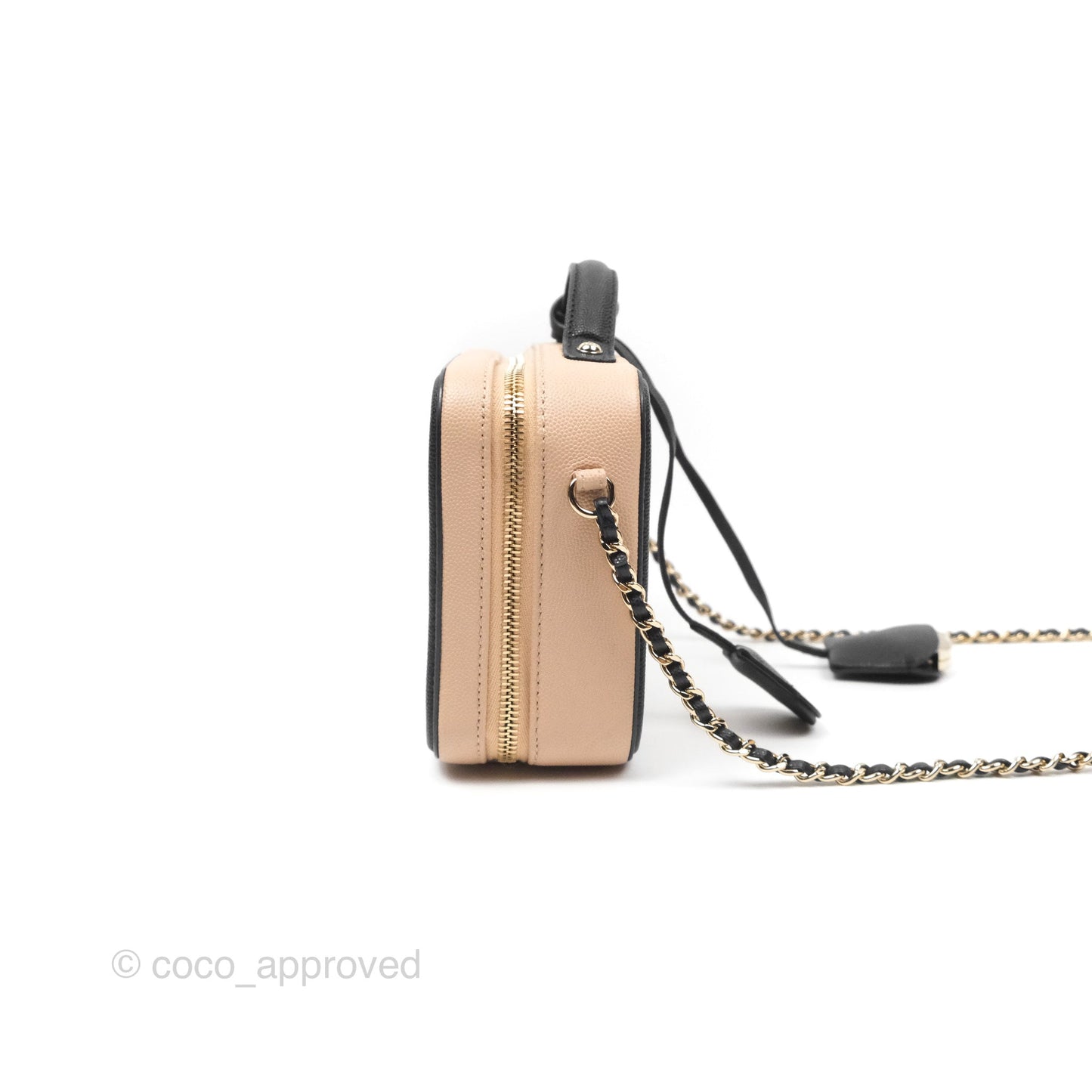 Chanel Quilted New Small CC Filigree Vanity Case Beige Caviar Gold Hardware