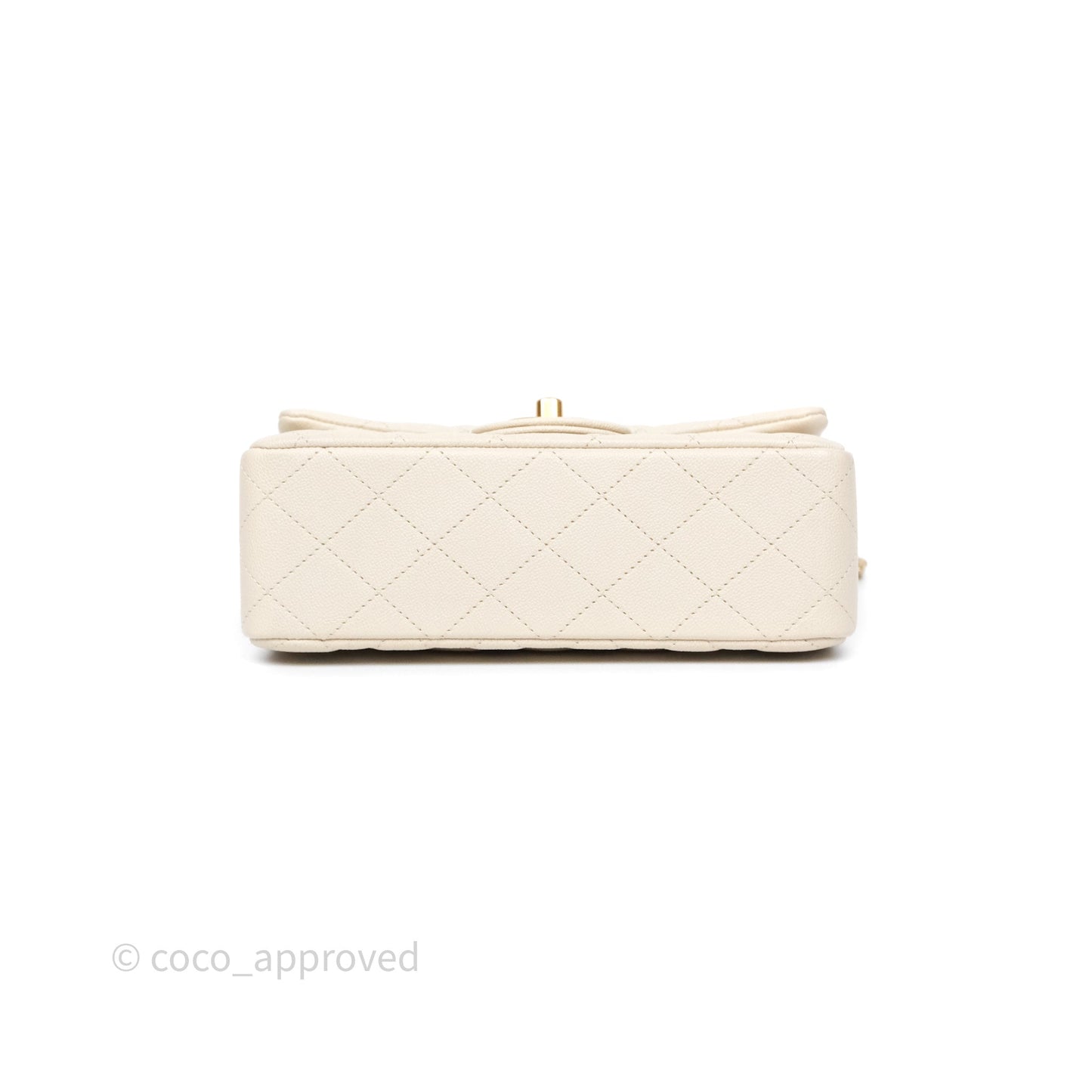 Chanel Top Handle Mini Rectangular Flap Bag Ivory Beige Caviar Gold Hardware
