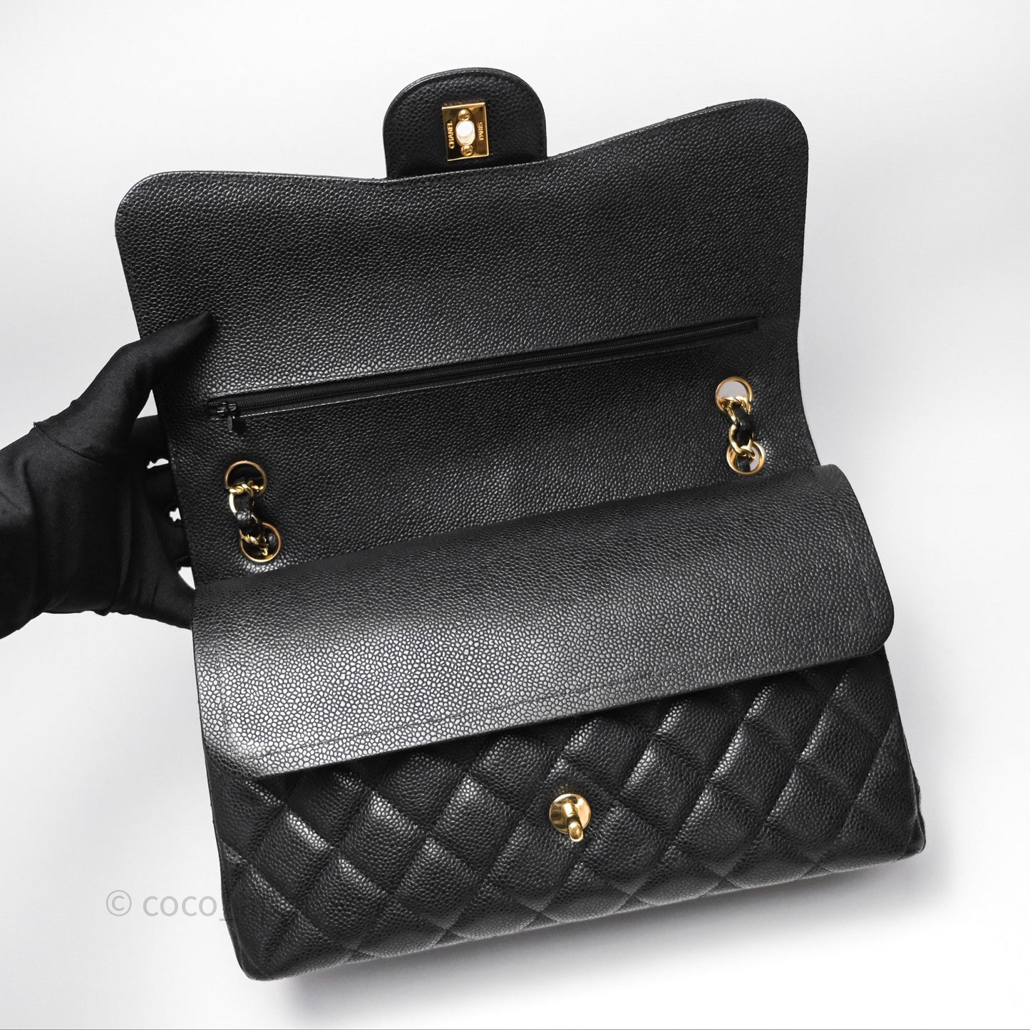 Chanel Jumbo Double Flap Black Caviar Gold Hardware⁣⁣