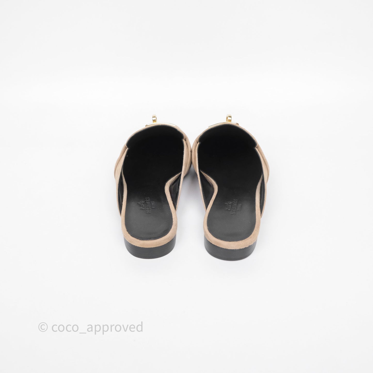 Hermès Oz Velvet Mules in Beige Sable Gold Hardware Size 37.5