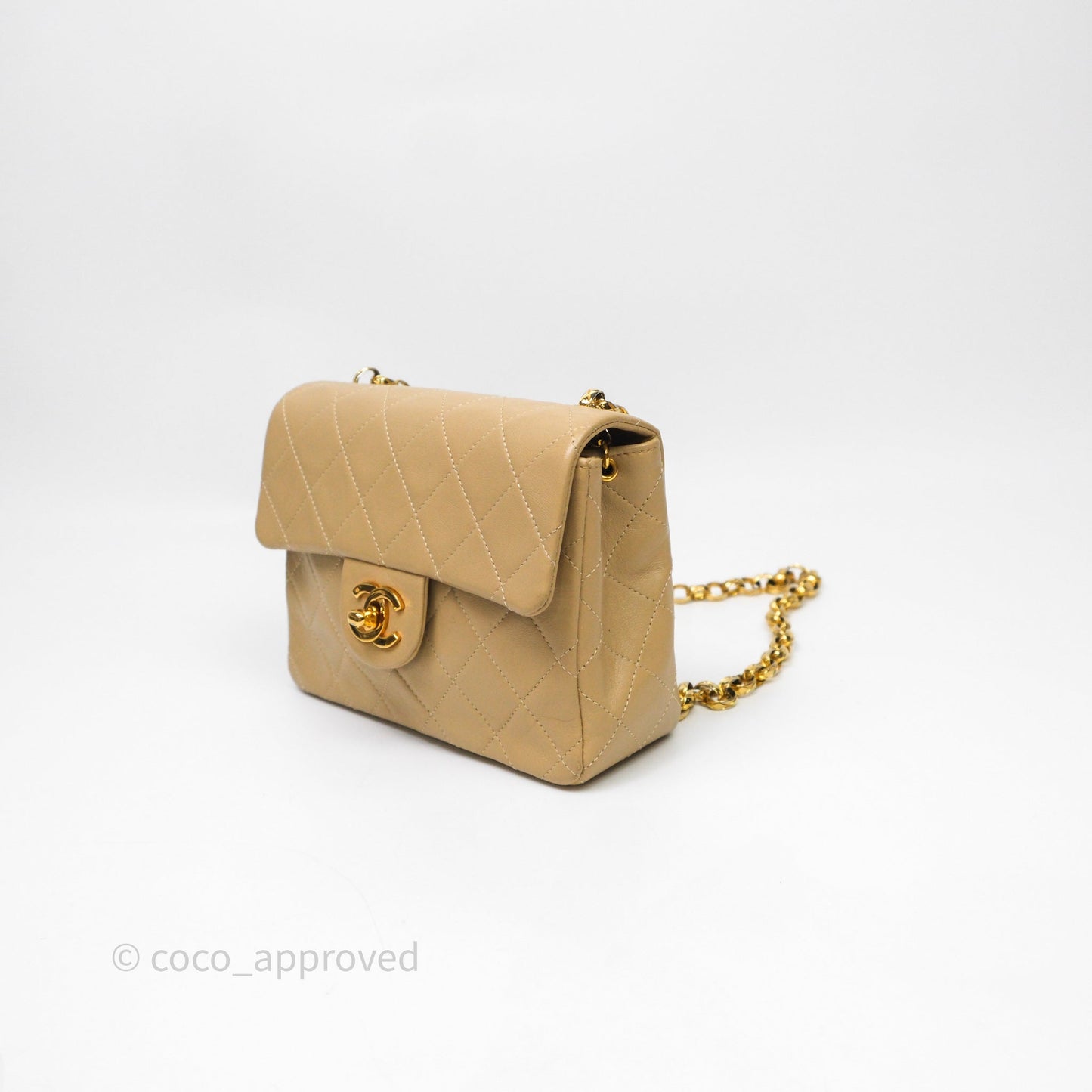 Chanel Vintage Mini Flap Bag Beige Lambskin Gold Hardware