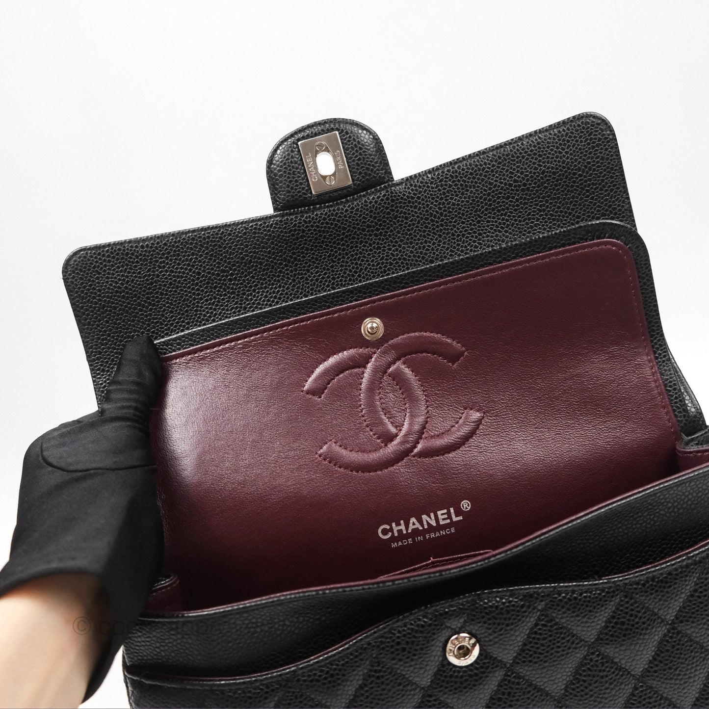 Chanel Classic M/L Medium Flap Quilted Black Caviar Silver Hardware