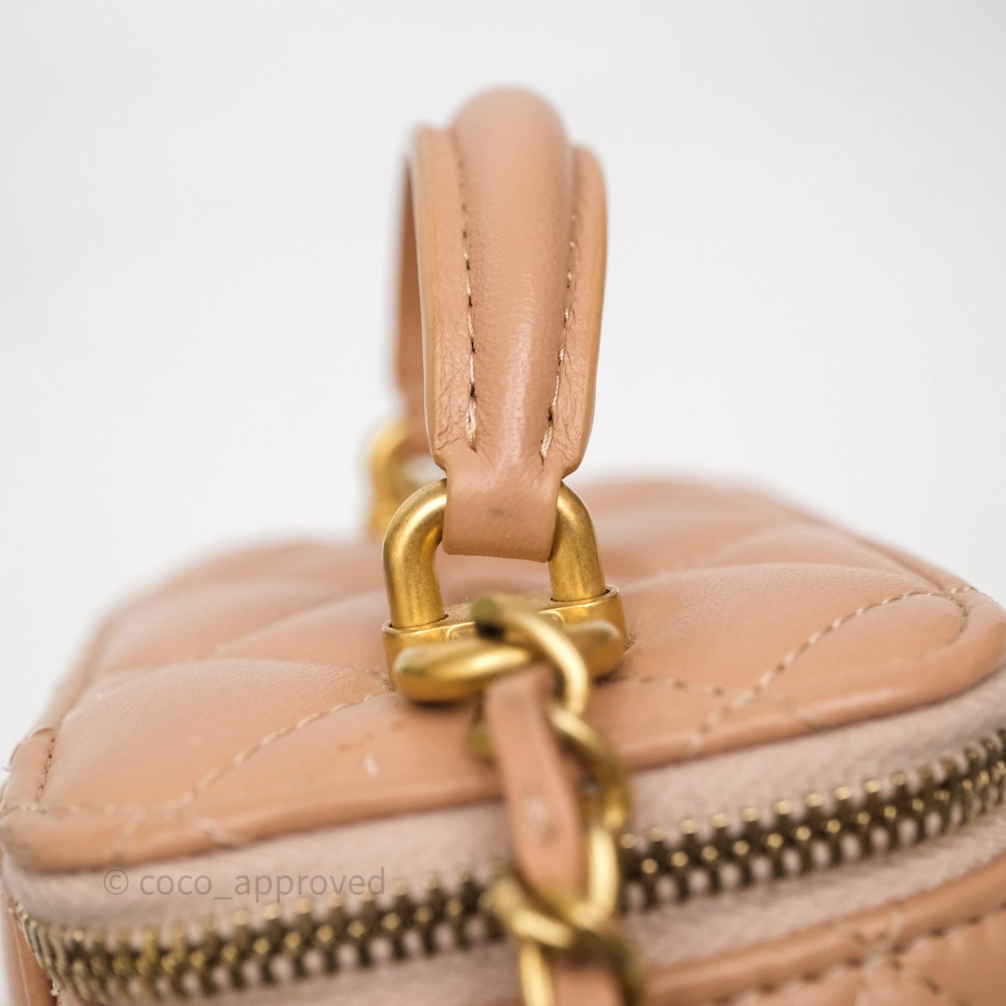 Chanel Mini Top Handle Vanity With Chain Beige Lambskin Aged Gold Hardware
