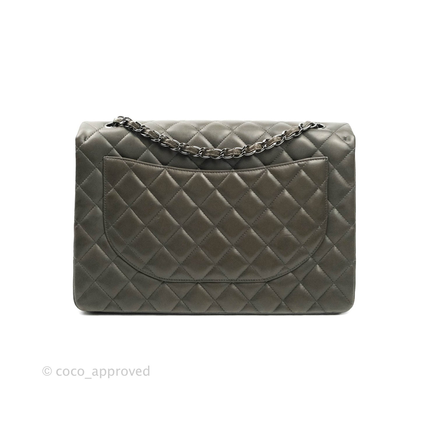 Chanel Classic Single Flap Maxi Grey Lambskin Gun Metal Hardware