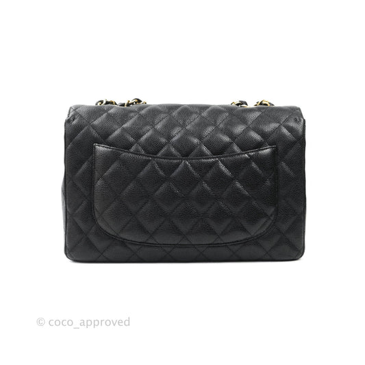 Chanel Classic Jumbo Single Flap Black Caviar 24K Gold Hardware⁣⁣