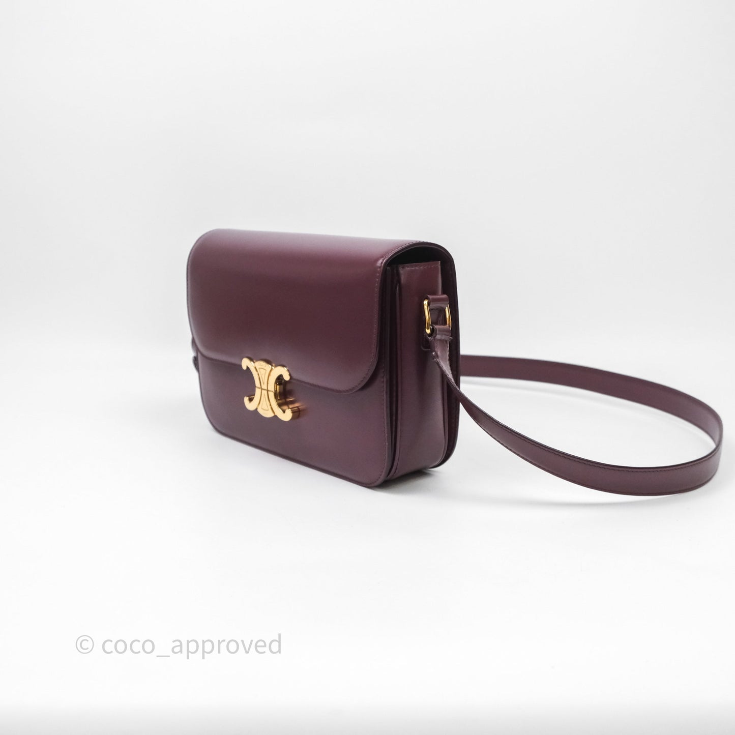 Celine Medium Triomphe Acai Burgundy Shiny Calfskin Gold Hardware