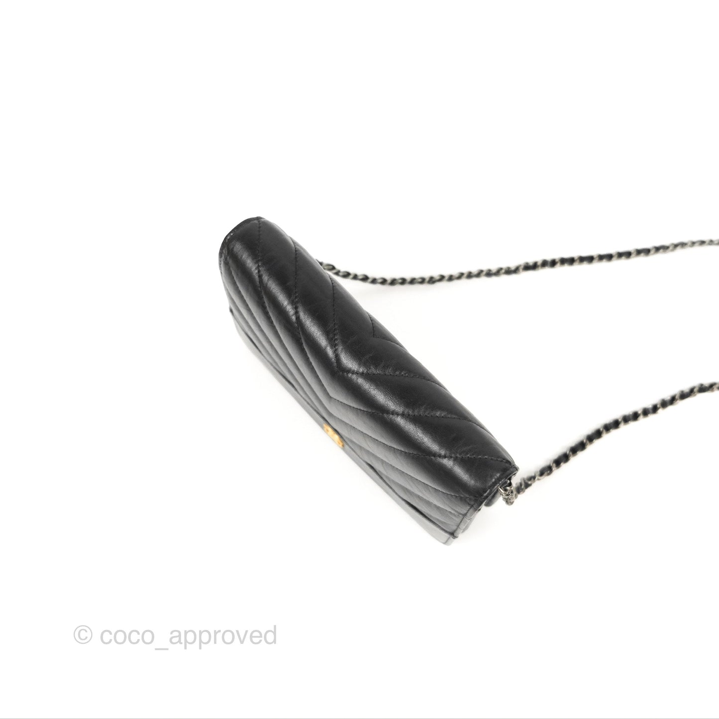 Chanel Chevron Wallet on Chain WOC Black Calfskin Gold Hardware