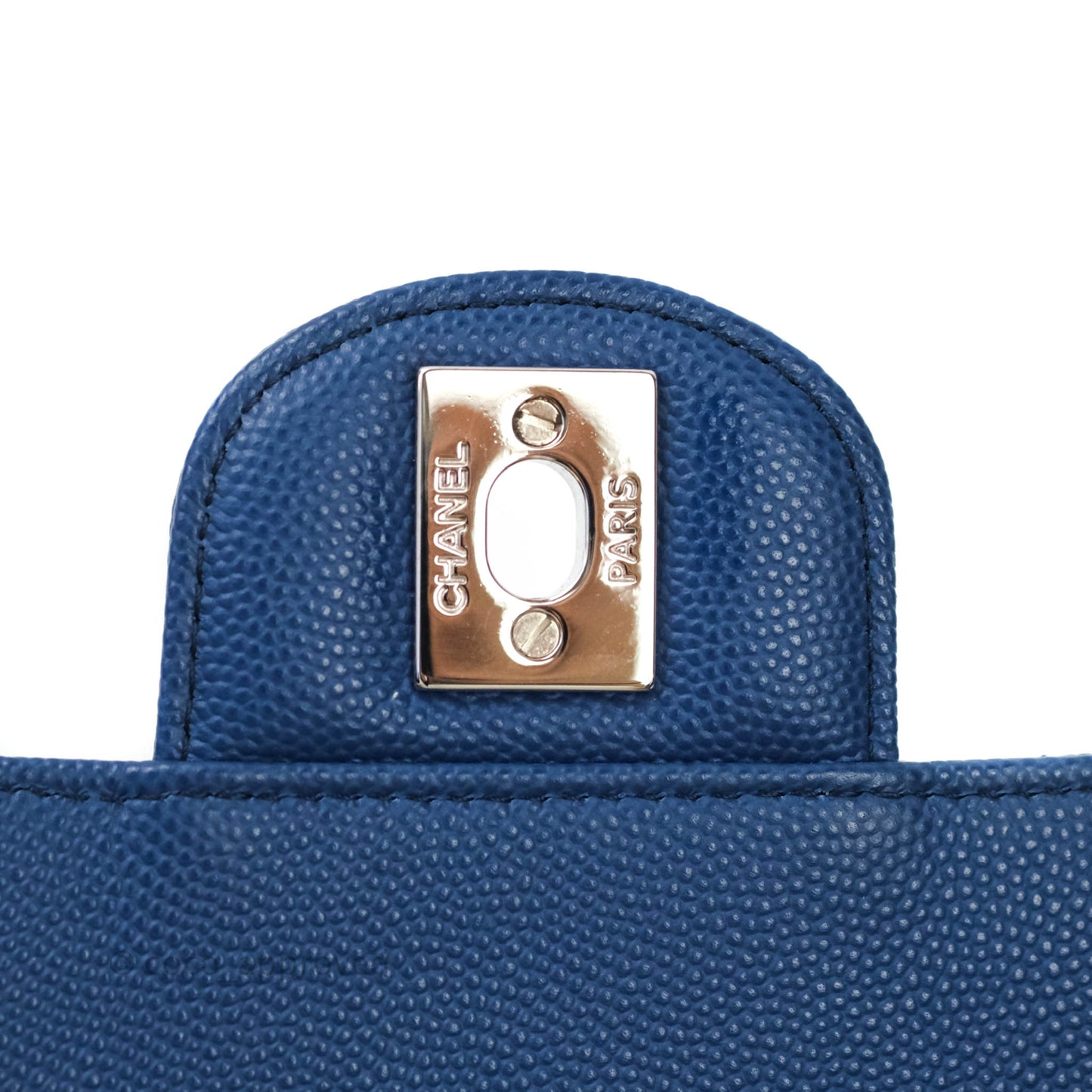 Chanel Mini Rectangular Chevron Caviar Blue Silver Hardware