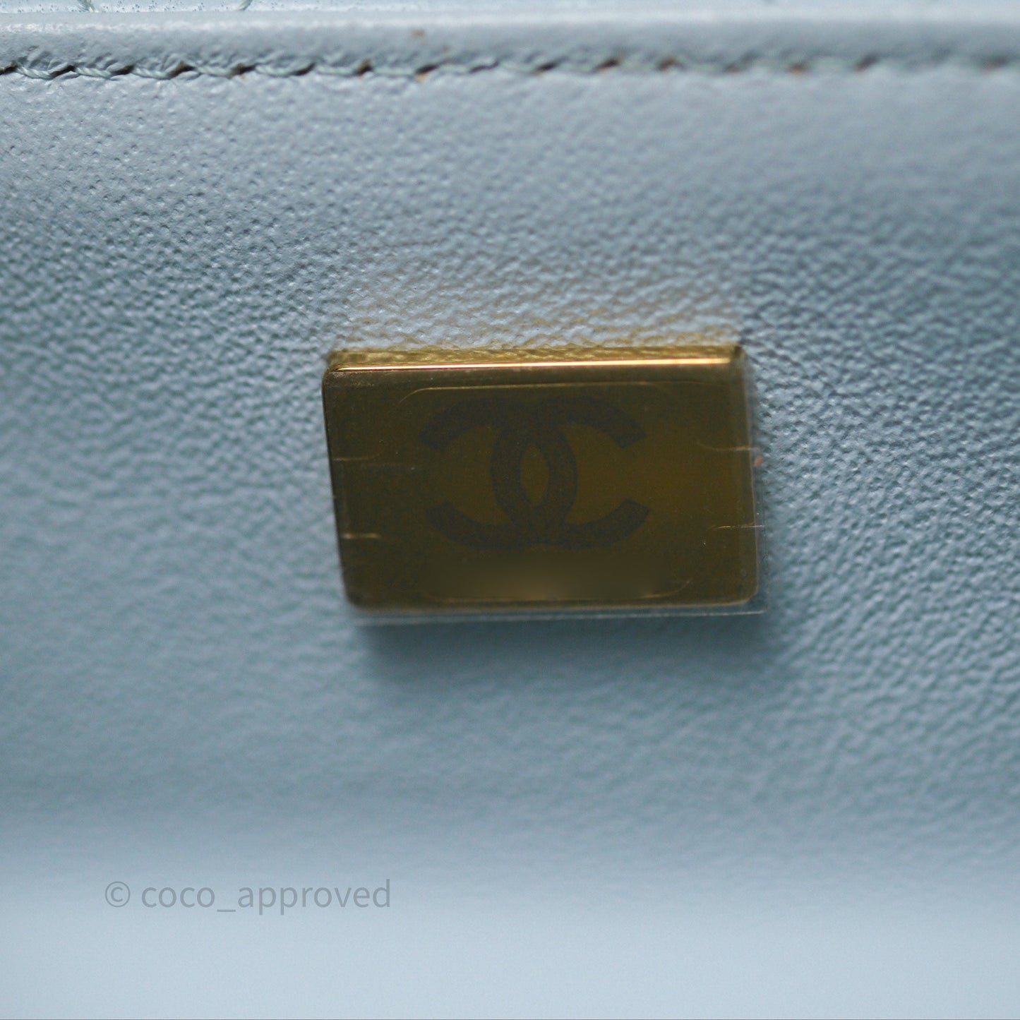 Chanel Top Handle Mini Rectangular Flap Light Blue Lambskin Gold Hardware