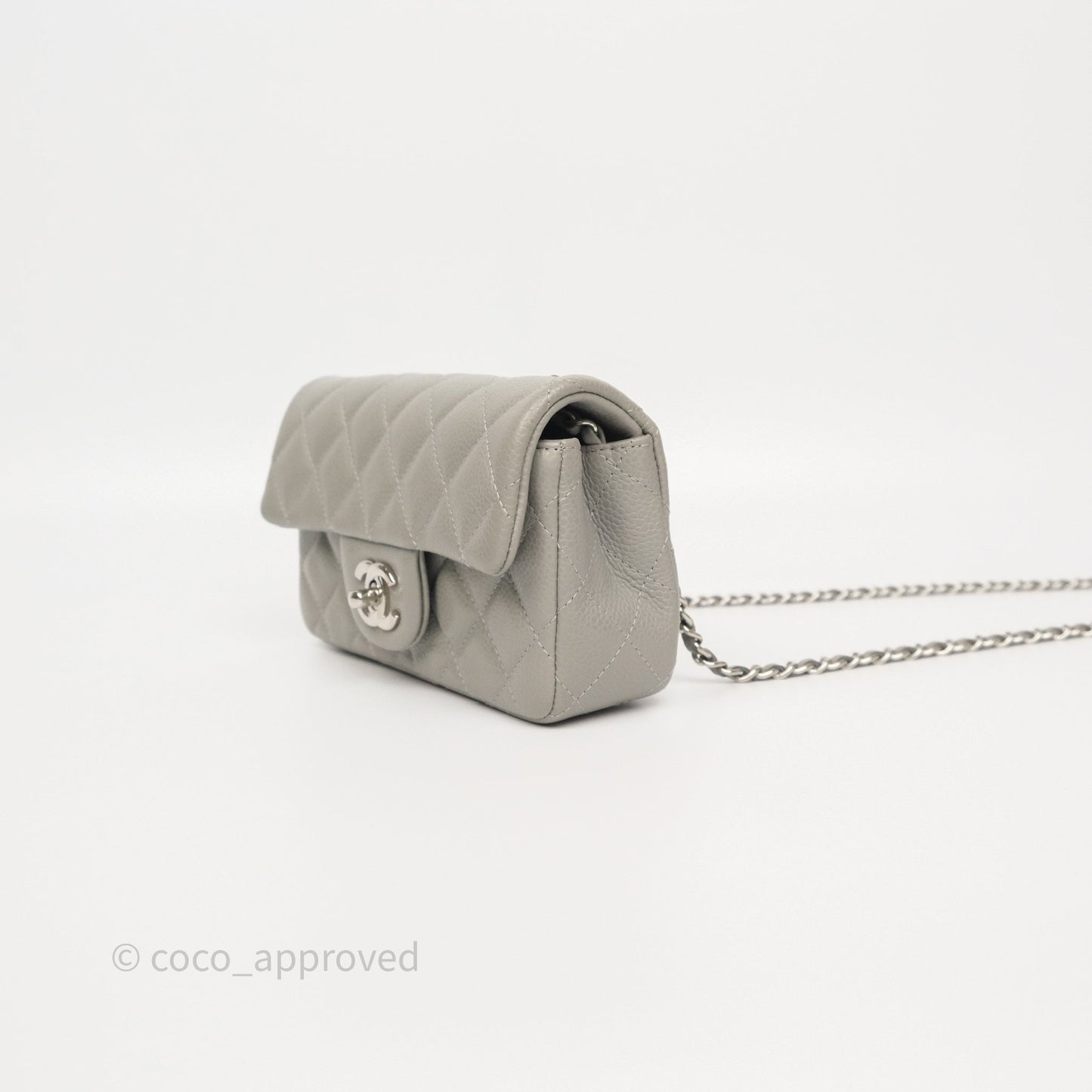 Chanel Extra Mini Rectangular Flap Quilted Light Grey Caviar Silver Hardware