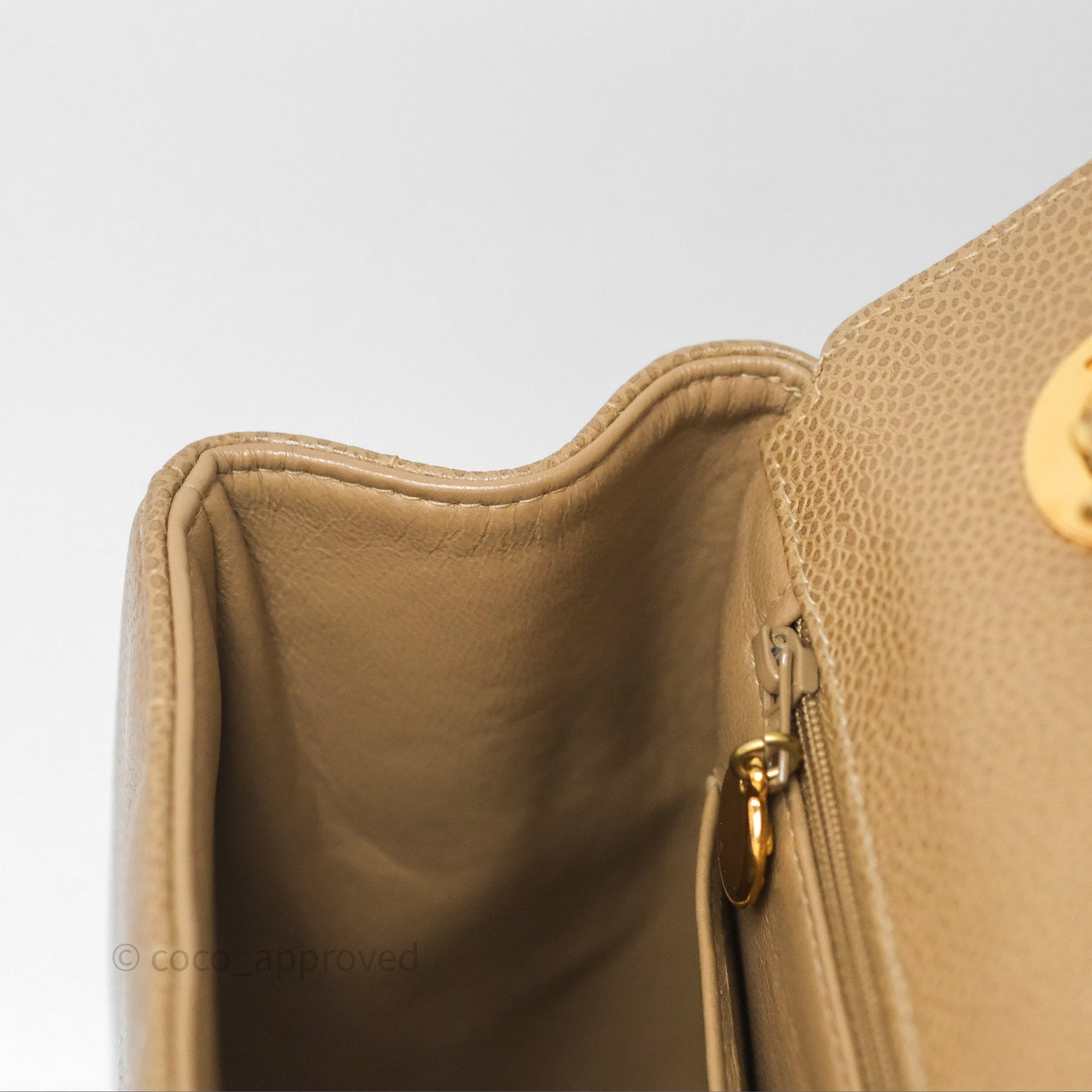 Chanel Vintage Vertical Quilted Jumbo Single Flap Beige Caviar 24K Gold Hardware