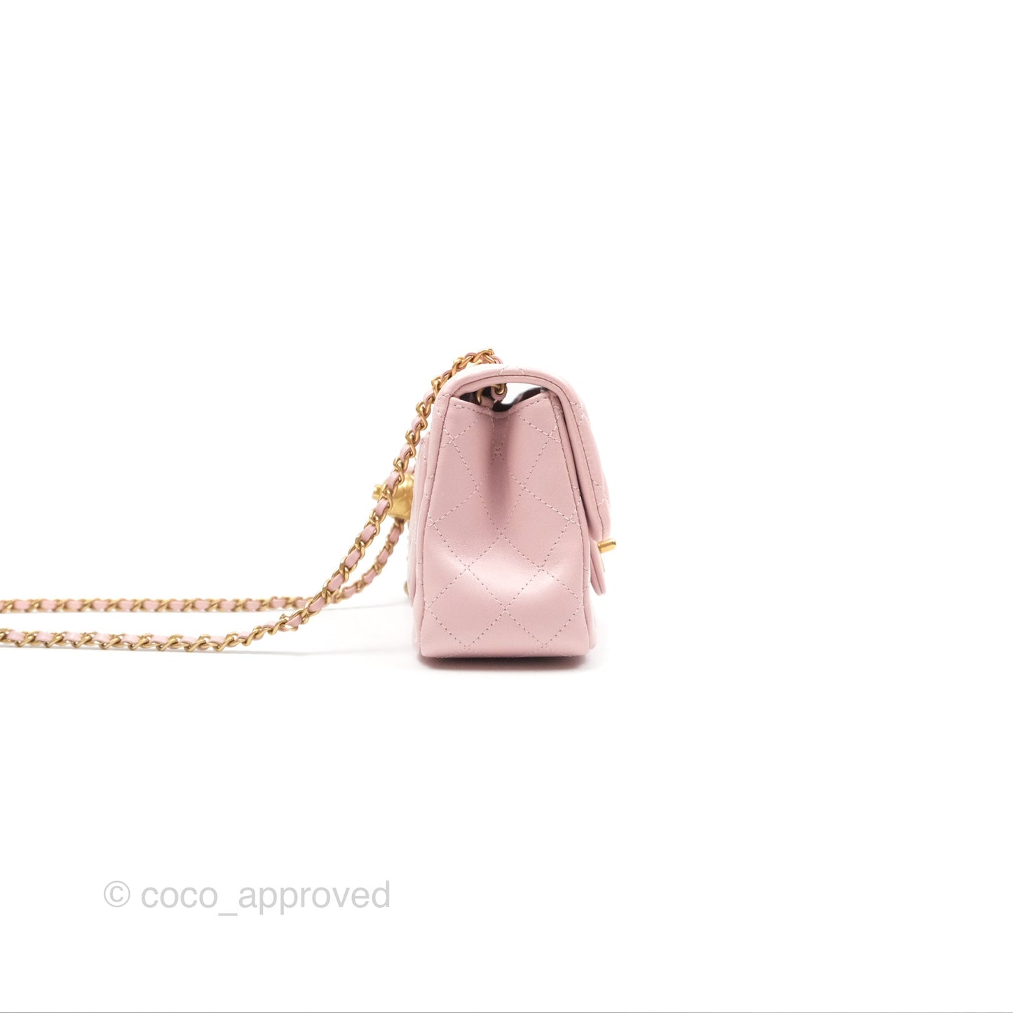 Chanel Pearl Crush Mini Square Quilted Light Pink Lambskin Aged Gold Hardware