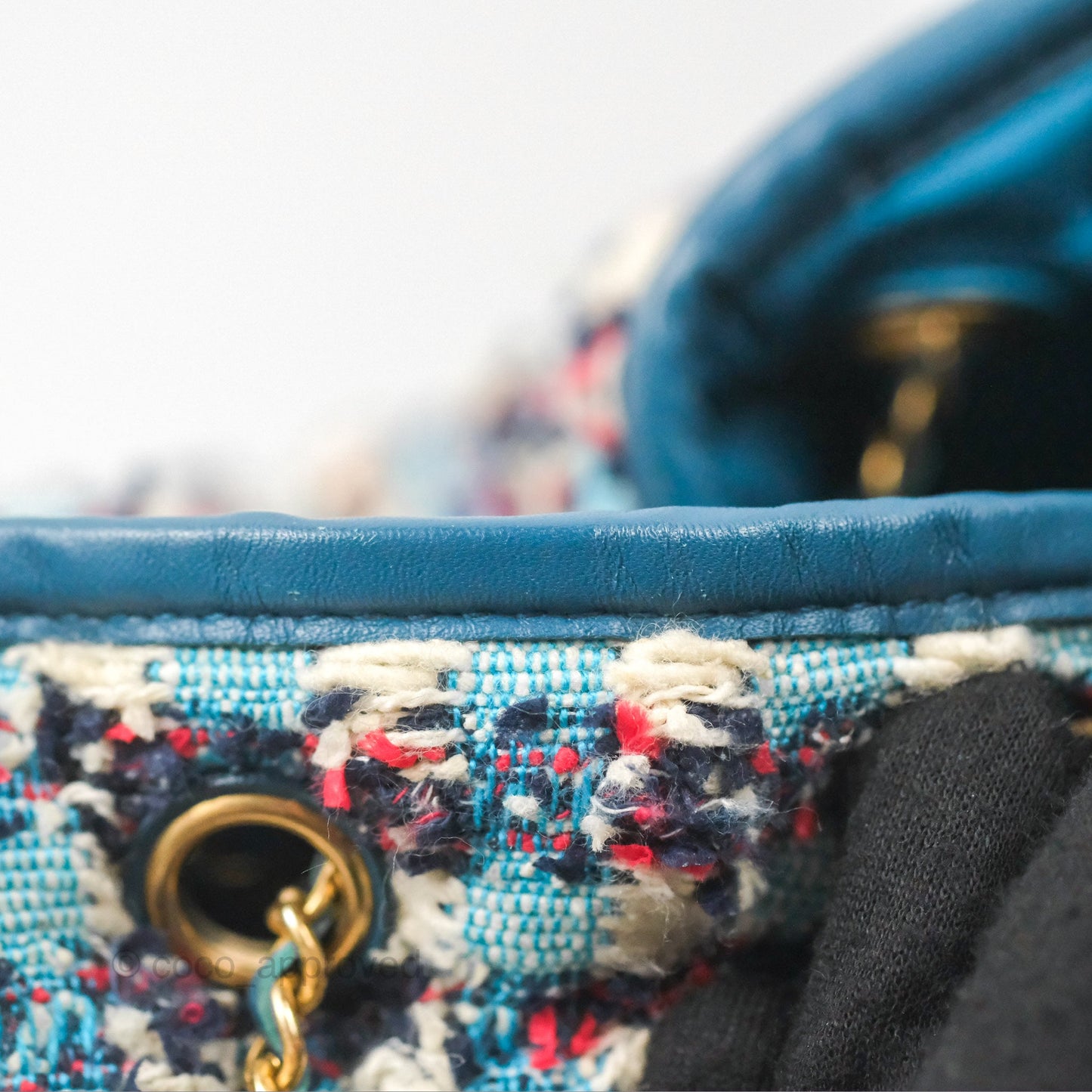 Chanel Cuba Chesterfield Tweed Drawstring Bucket Bag Blue Aged Gold Hardware 17C