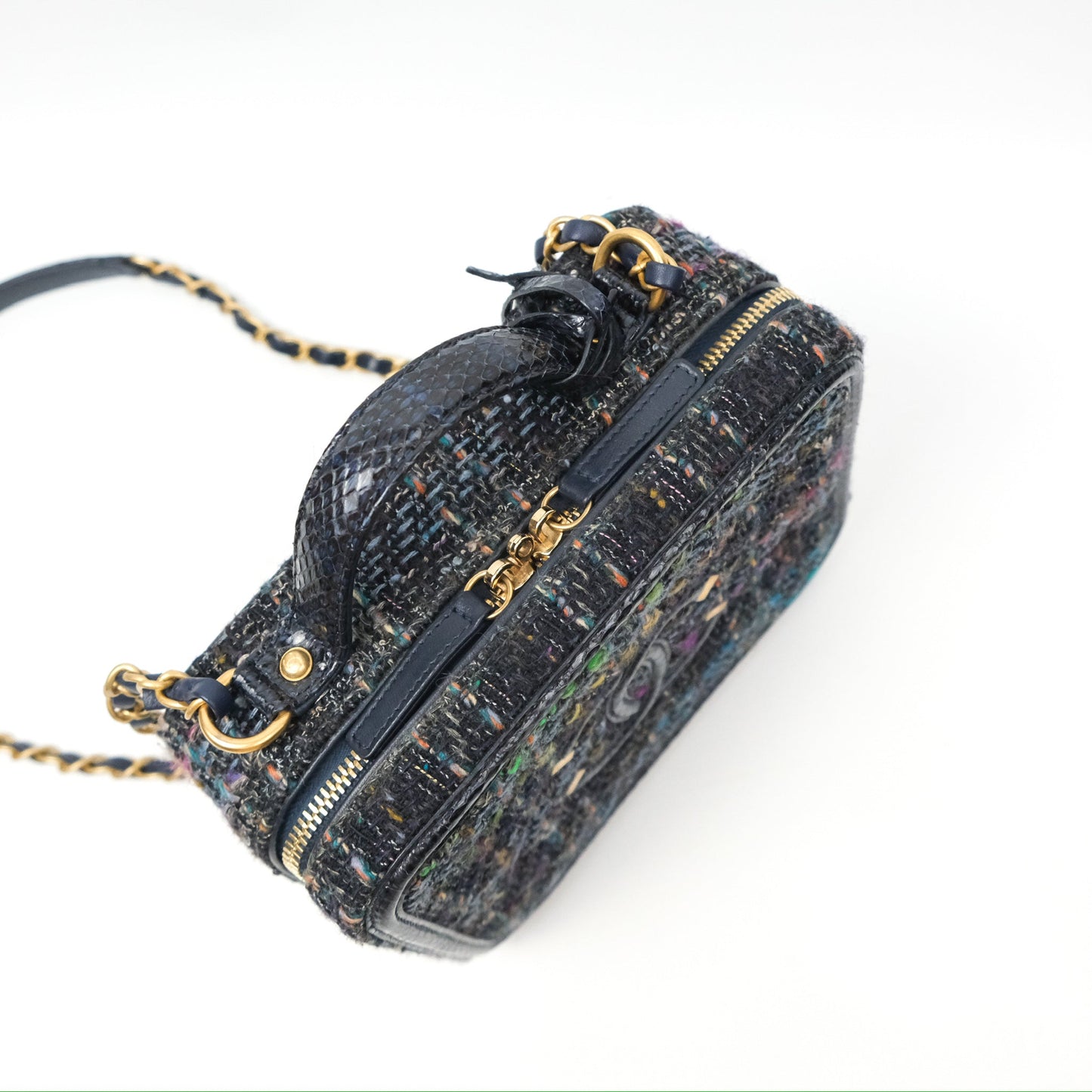 Chanel Quilted Medium CC Filigree Vanity Case Navy Tweed Python