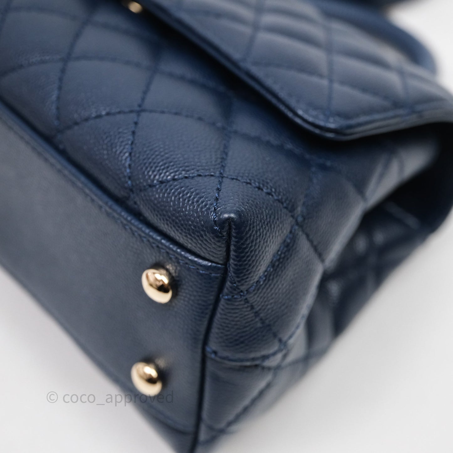 Chanel Small Coco Handle Navy Caviar Gold Hardware Lizard Handle