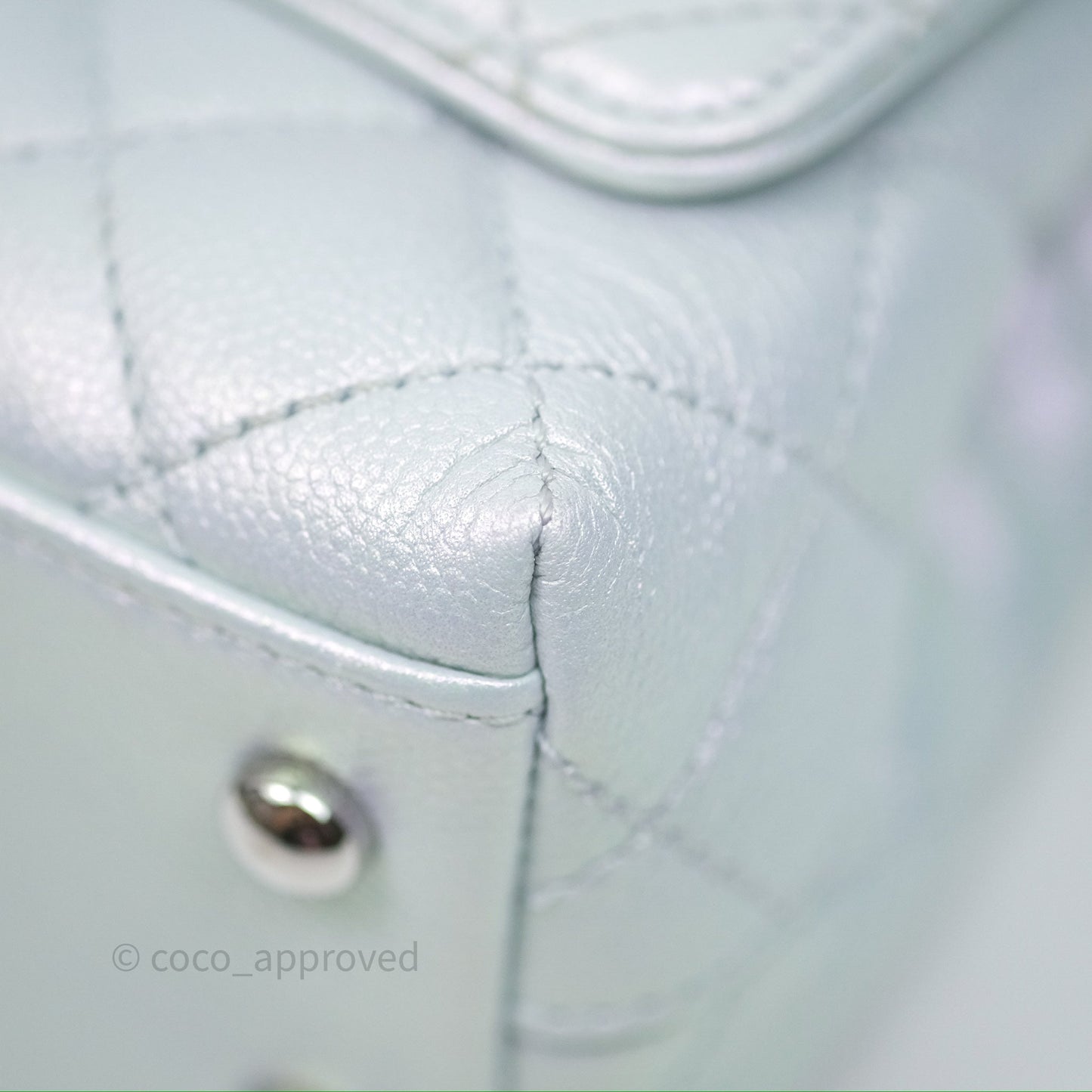 Chanel Mini Coco Handle Quilted Iridescent Light Blue Caviar Rainbow Hardware