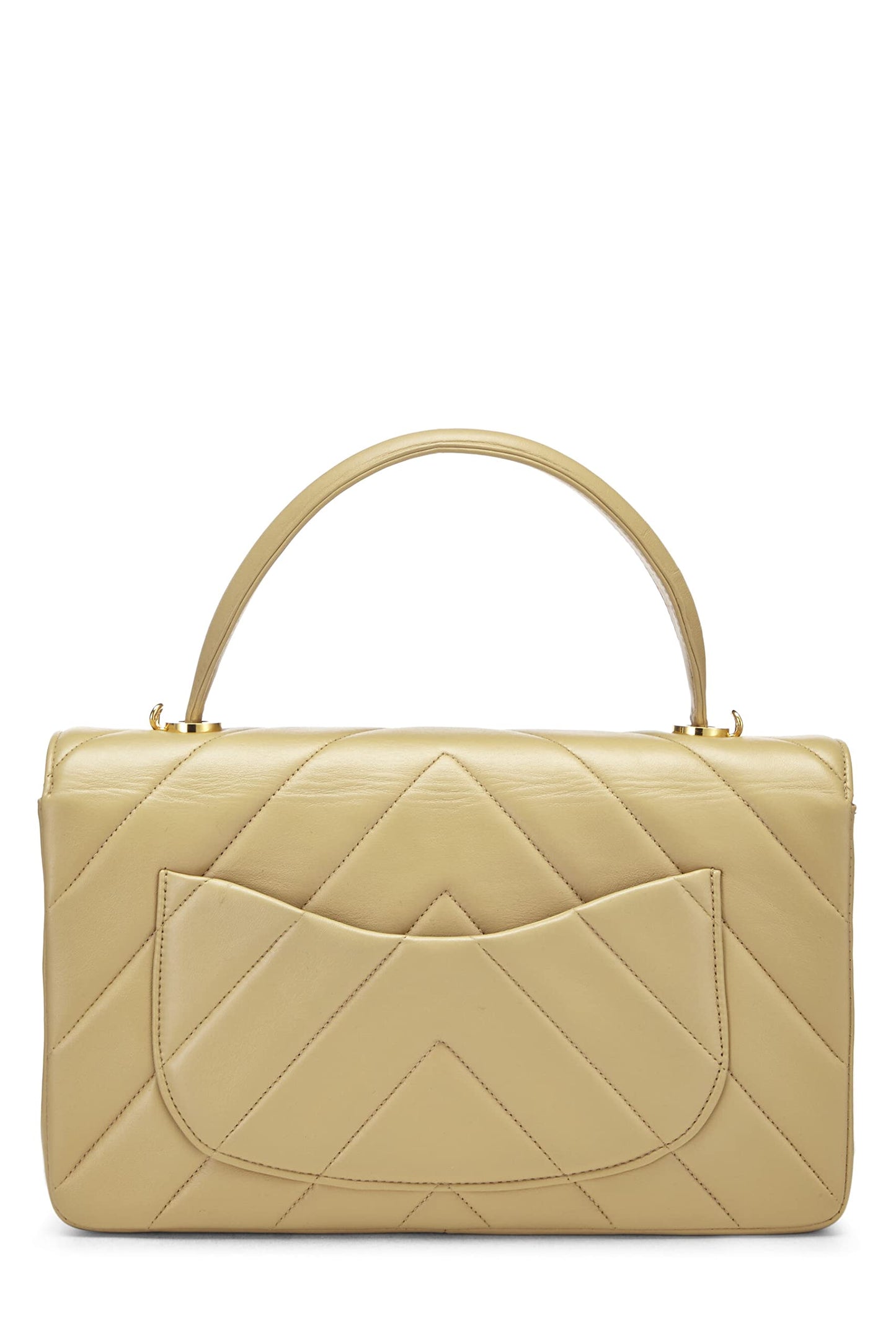 Chanel,  Beige Chevron Lambskin Top Handle Bag, Beige