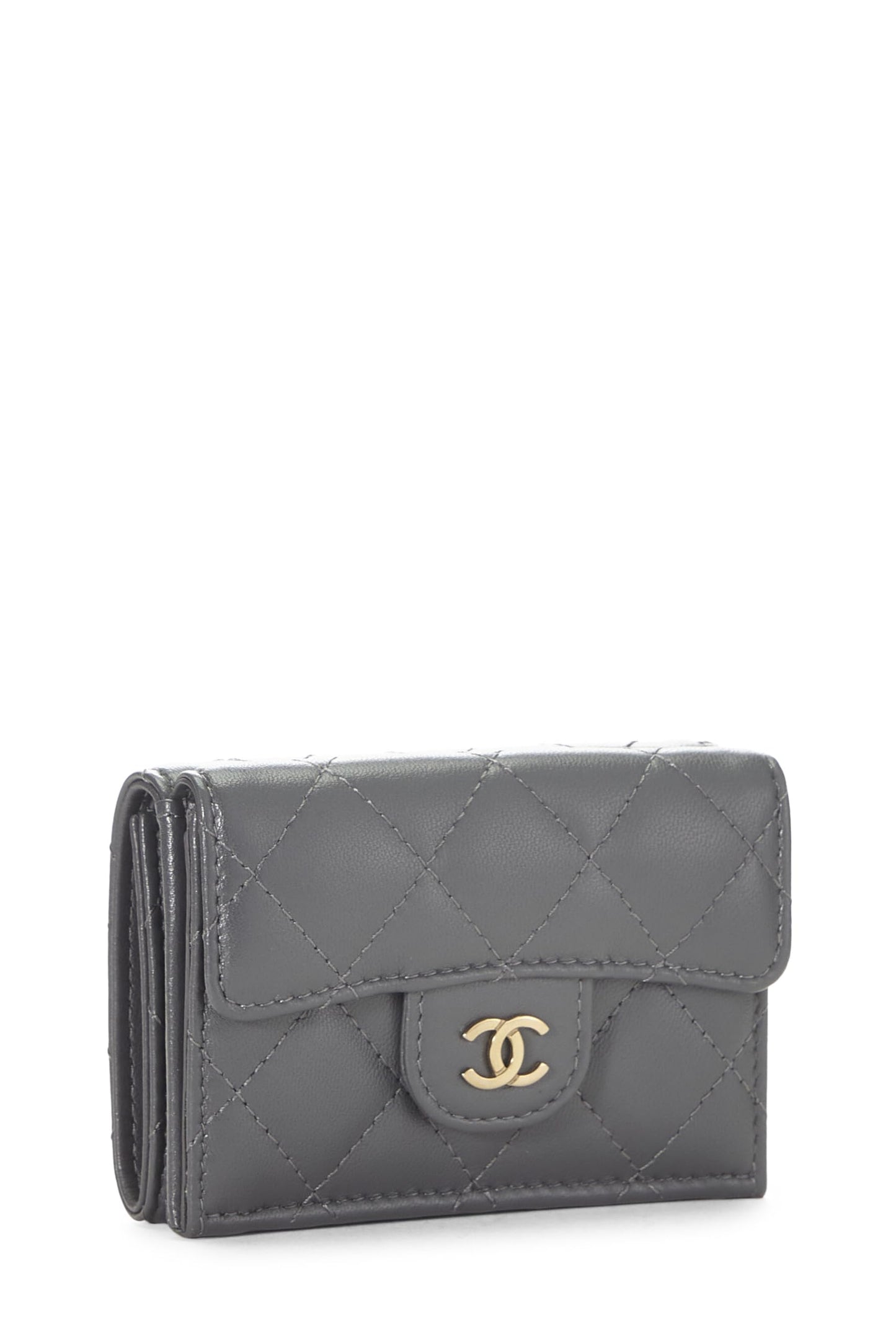 Chanel,  Grey Quilted Calfskin 'CC' Compact Wallet, Grey