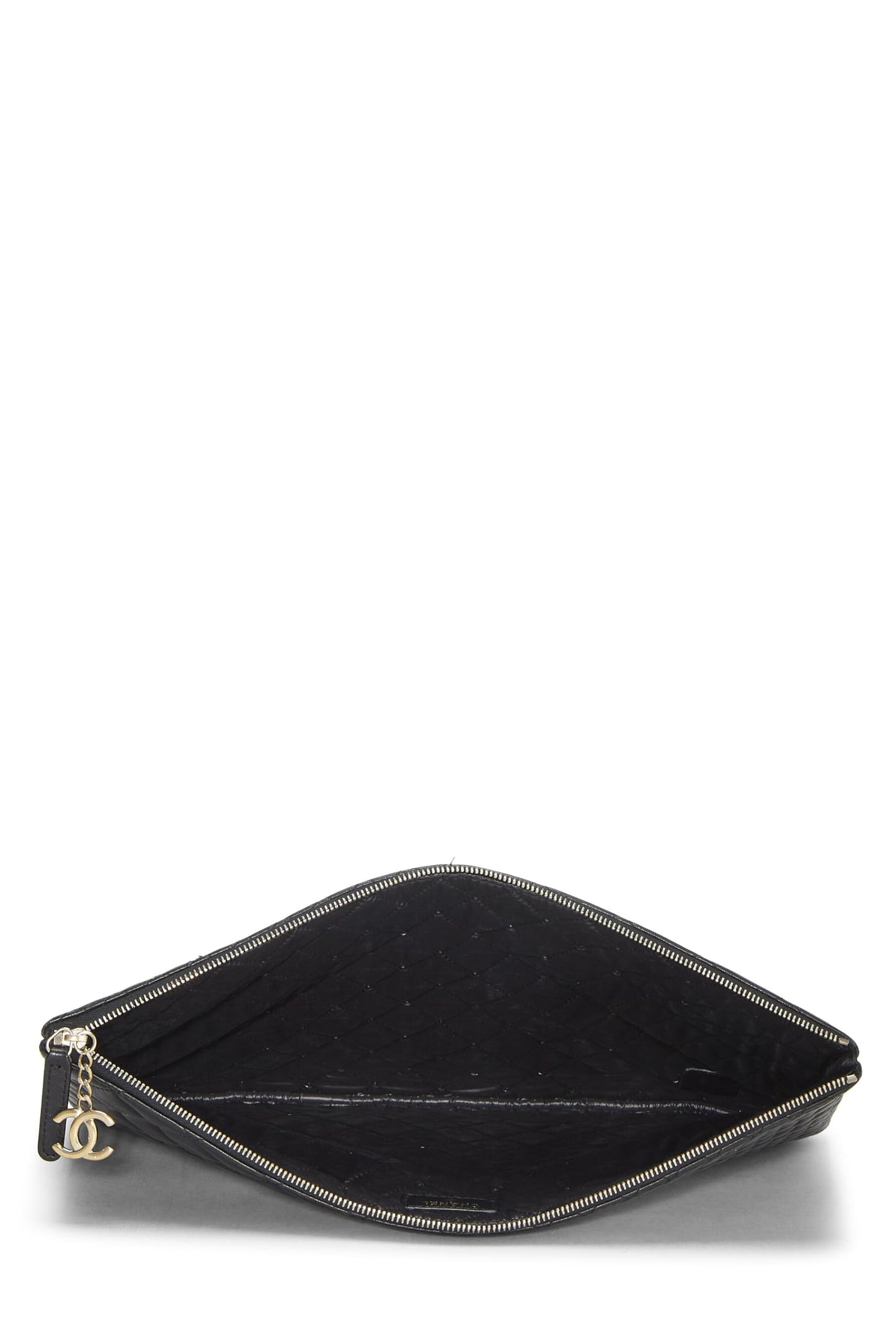 Chanel,  Black Quilted Lambskin O Case Zip Pouch Large, Black