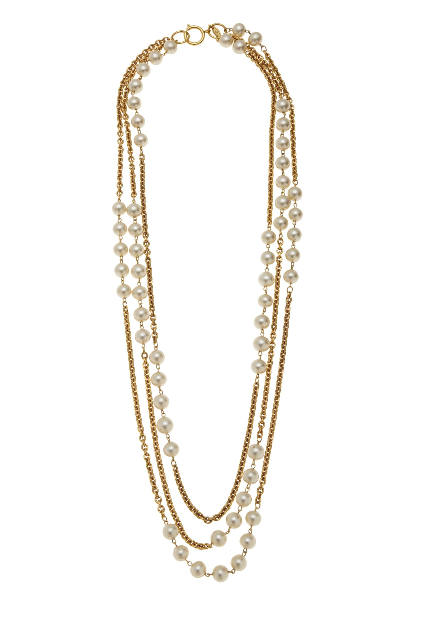Chanel,  Gold & Faux Pearl Necklace XL, Gold