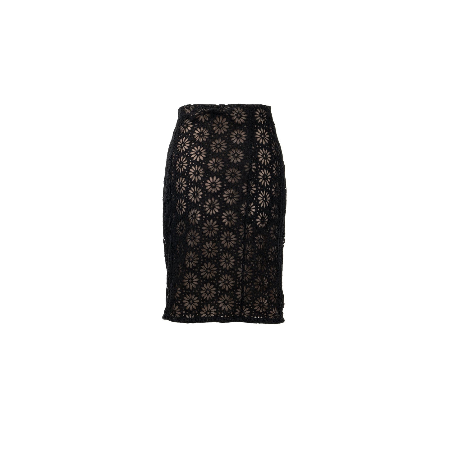Chanel Size 34 21S Flora Lace Skirt Cotton Black