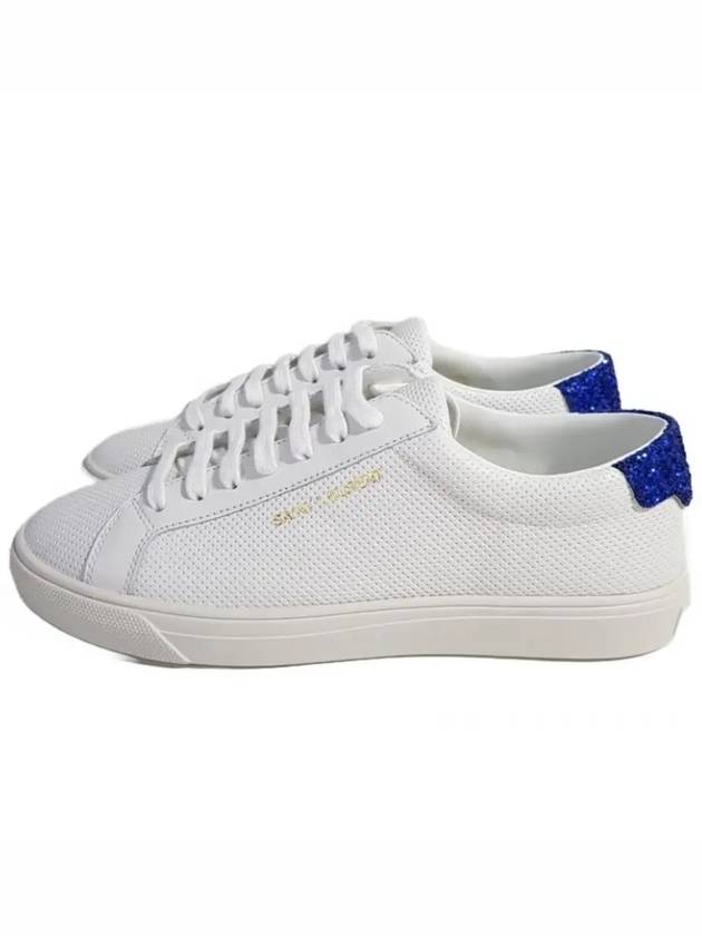 Luxury Saint Laurent Andy Glitter Leather Low Top Sneakers White Blue