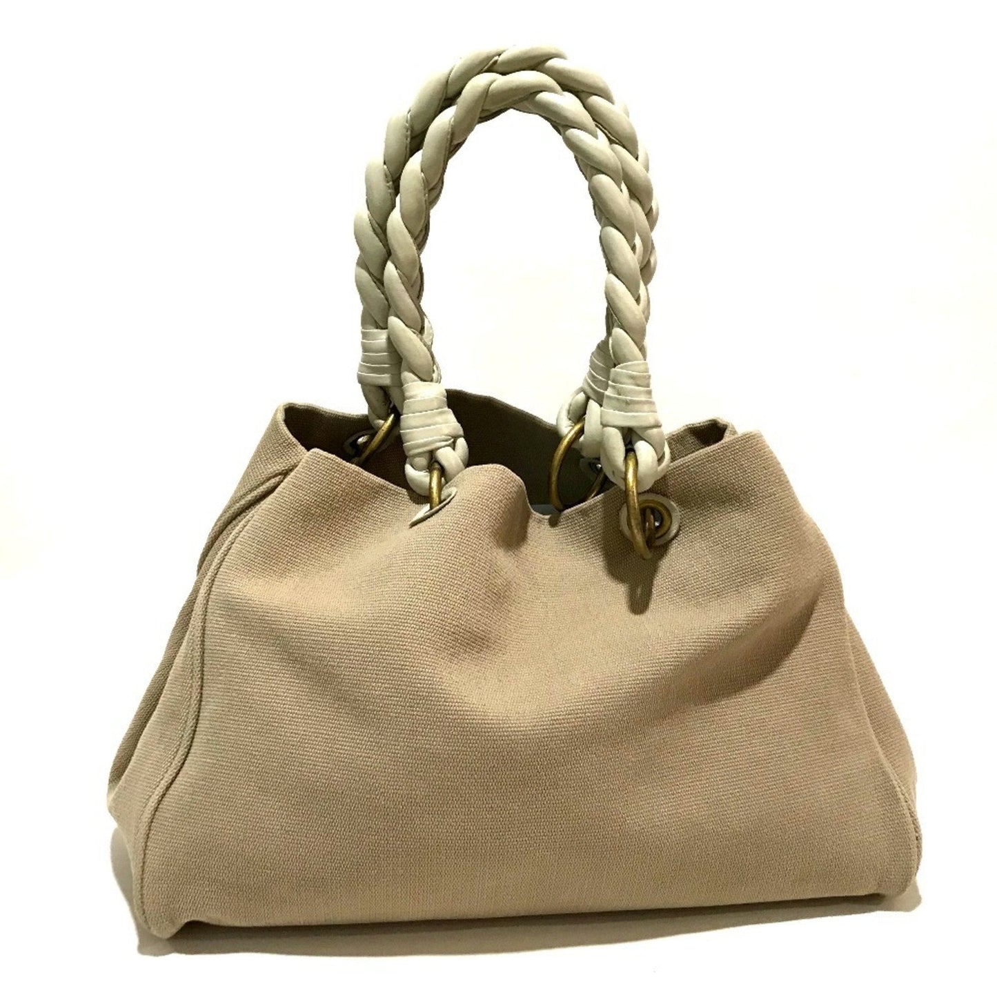 Luxury Bottega Veneta  ivory Canvas Leather Shoulder Bag Tote Bag ()