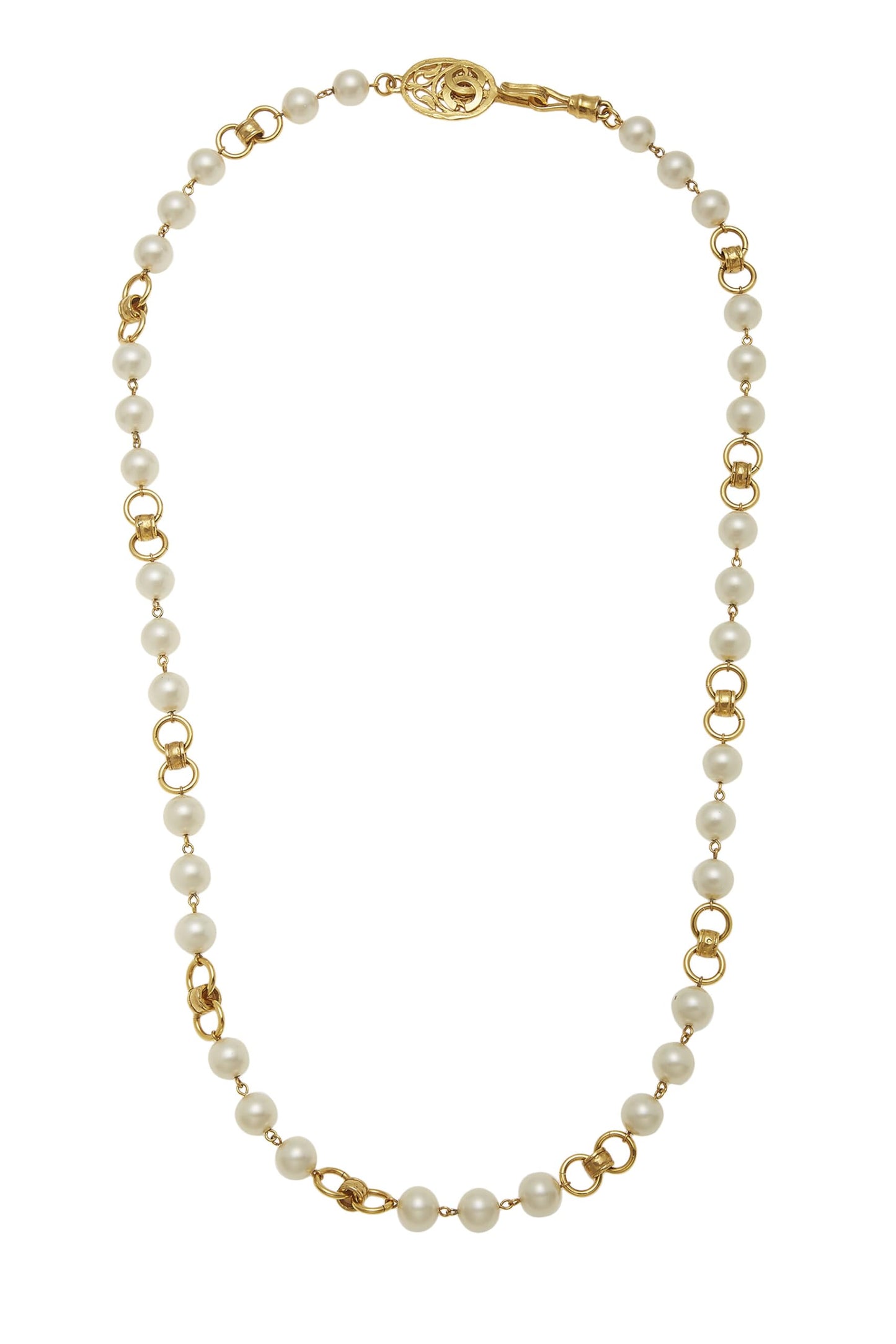 Chanel,  Gold & Faux Pearl Necklace, Gold