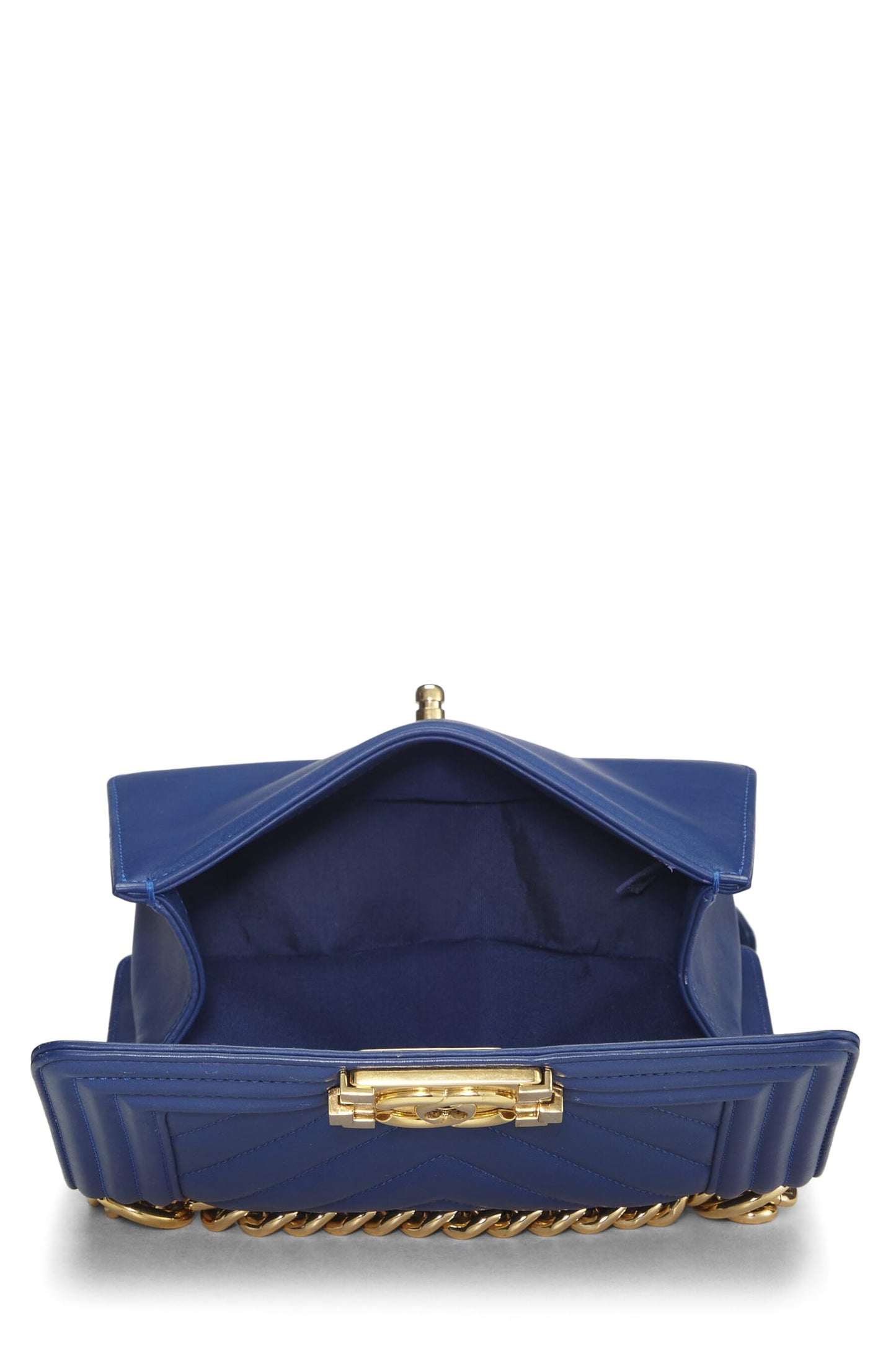 Chanel,  Blue Lambskin Chevron Boy Bag Small, Blue
