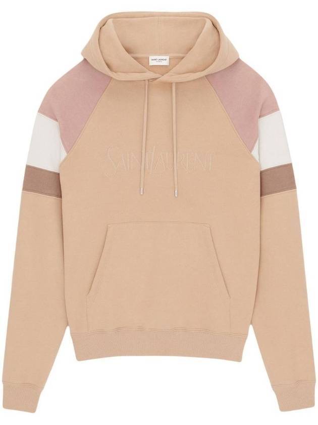 Luxury Saint Laurent Front Logo Cotton Hoodie Beige