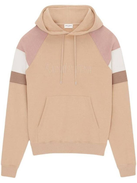 Luxury Saint Laurent Front Logo Cotton Hoodie Beige