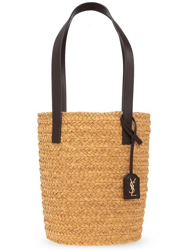 Luxury Saint Laurent Panier Raffia Tote Bag Beige