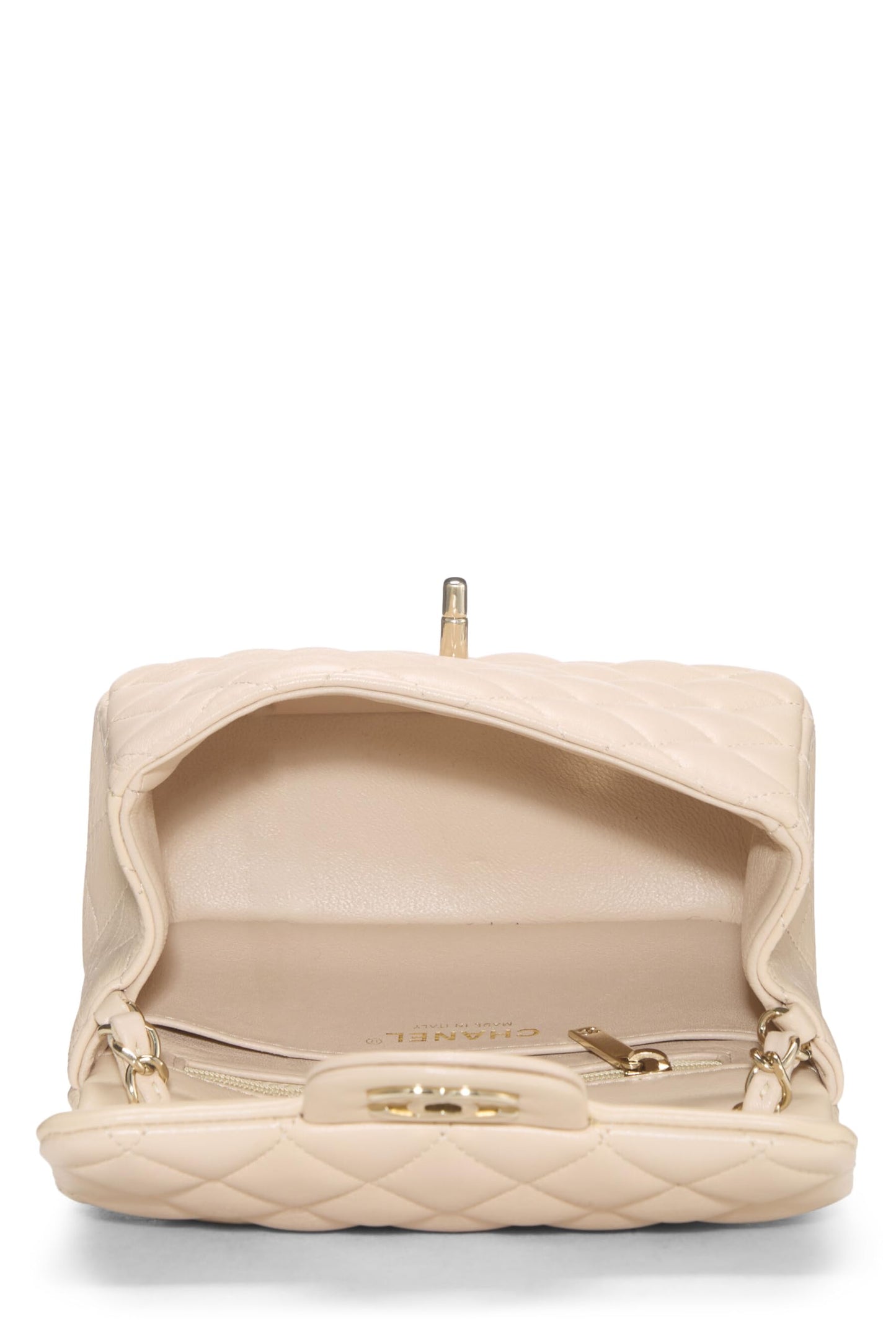 Chanel,  Beige Quilted Lambskin Square Flap Bag Mini, Beige