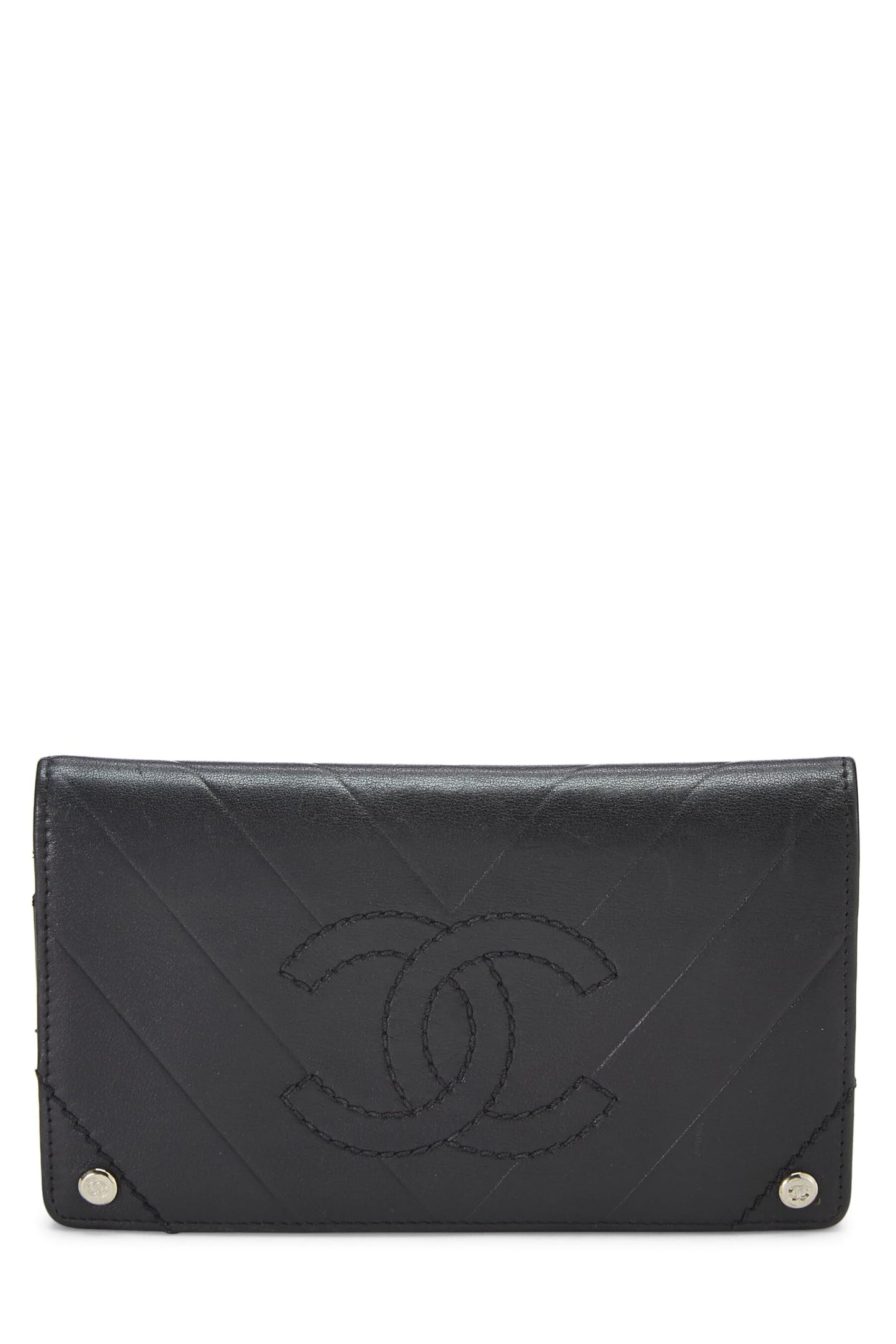Chanel,  Black Chevron Calfskin Wallet, Black