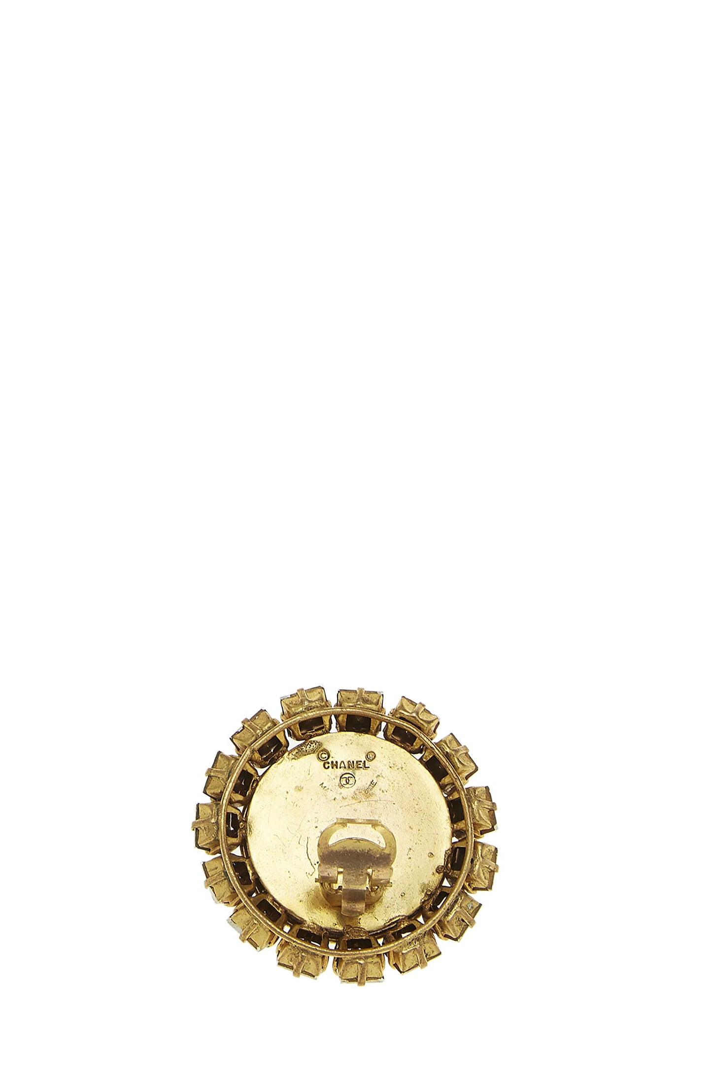 Chanel,  Gold & Crystal 'CC' Faux Pearl Earrings, Gold