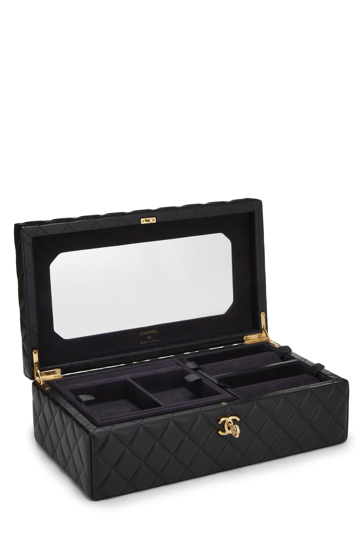 Chanel,  Black Lambskin Jewelry Case Large, Black