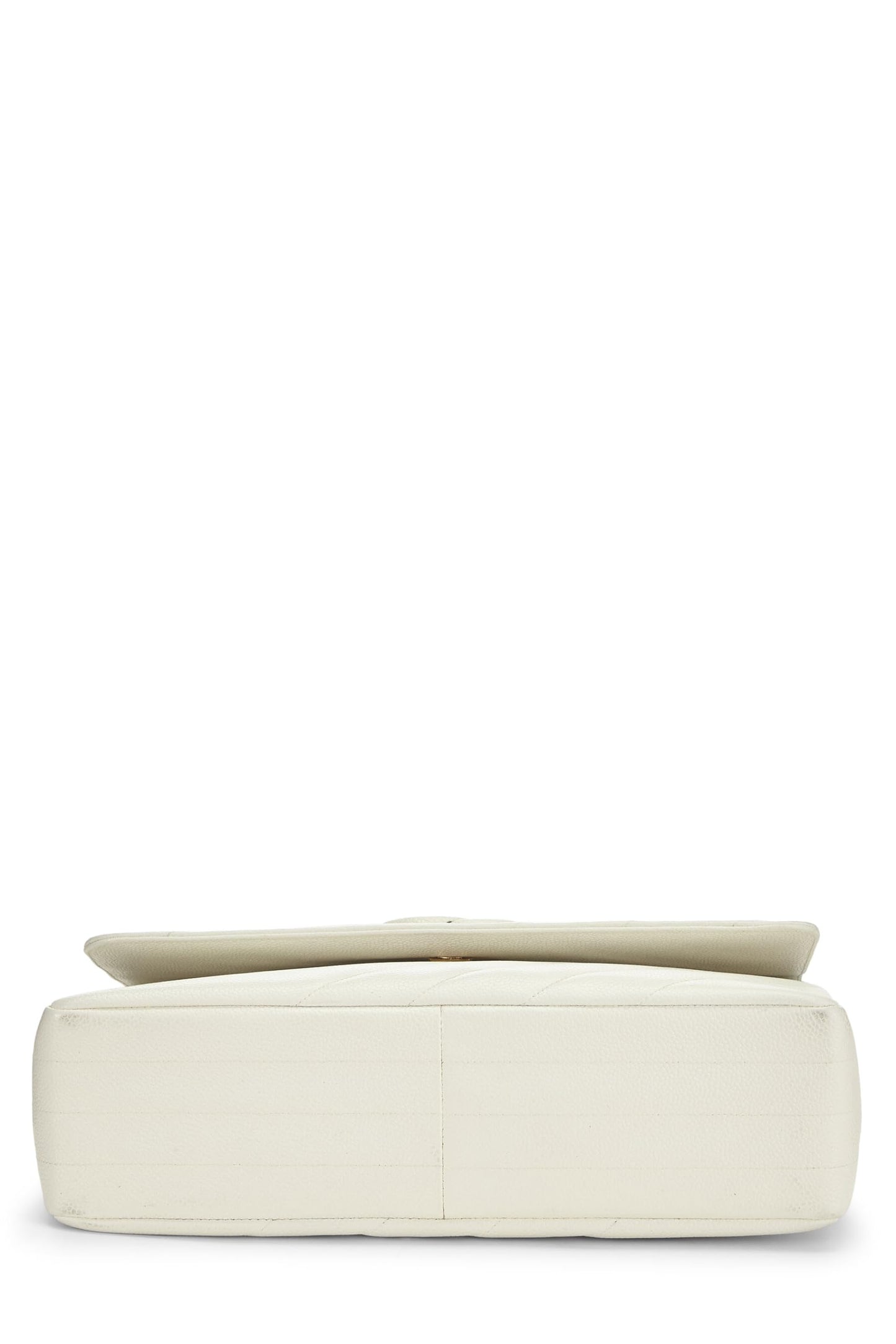 Chanel,  White Caviar Diagonal Flap Jumbo, White