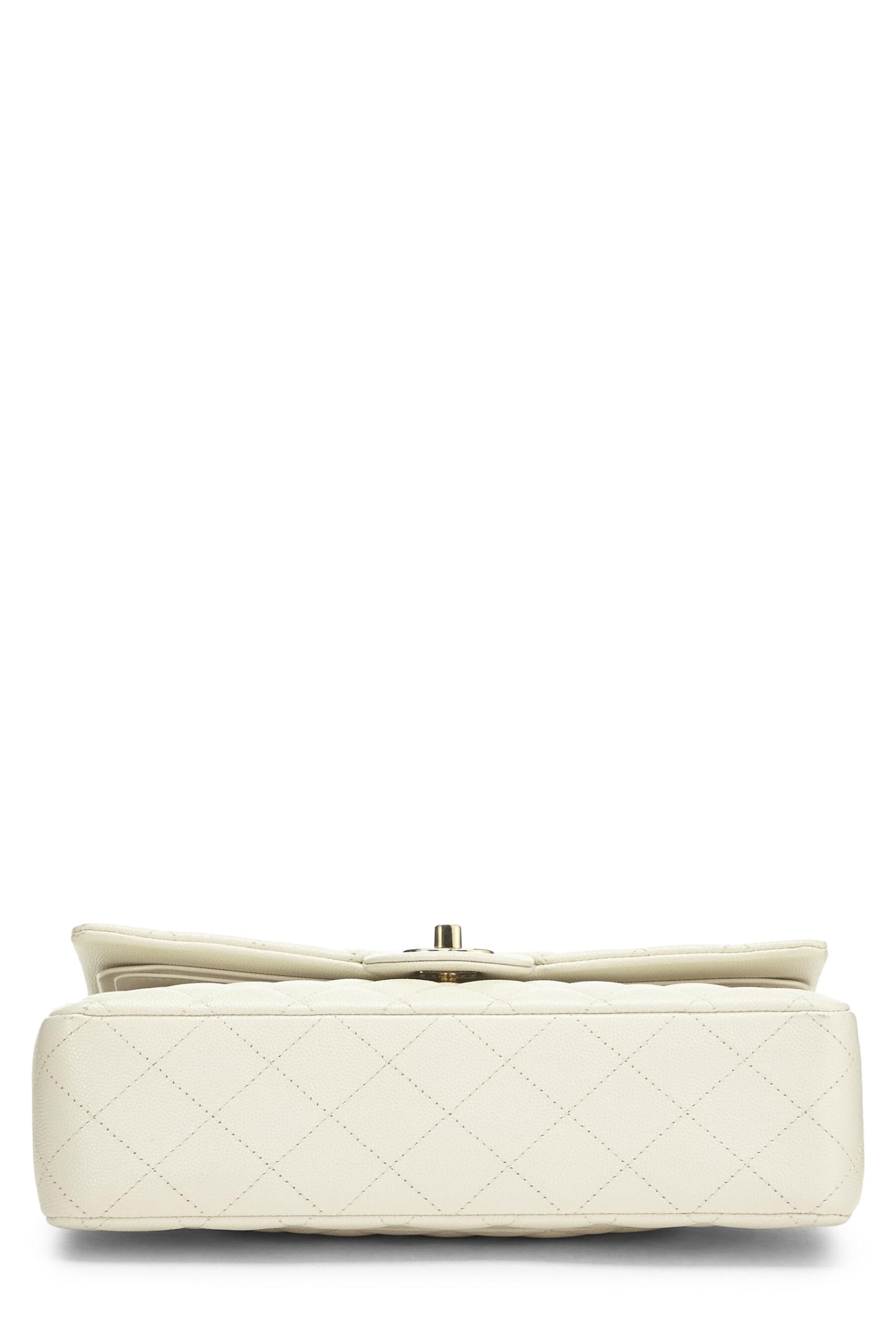 Chanel,  White Quilted Caviar Classic Double Flap Medium, White