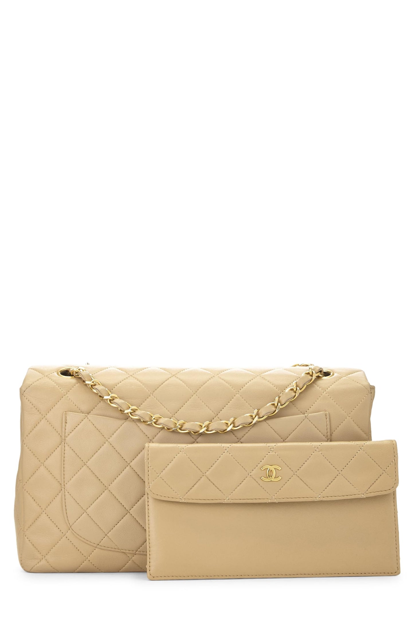 Chanel,  Beige Quilted Lambskin Half Flap Medium, Beige