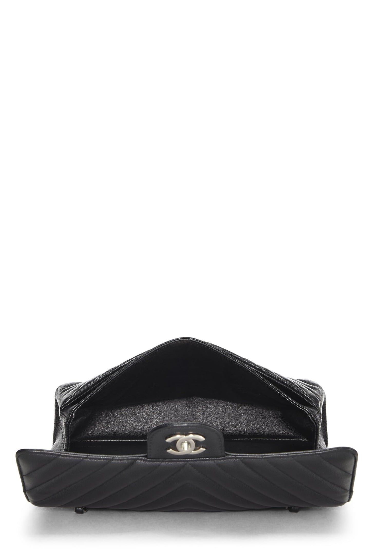 Chanel,  Black Chevron Caviar Classic Double Flap Medium, Black