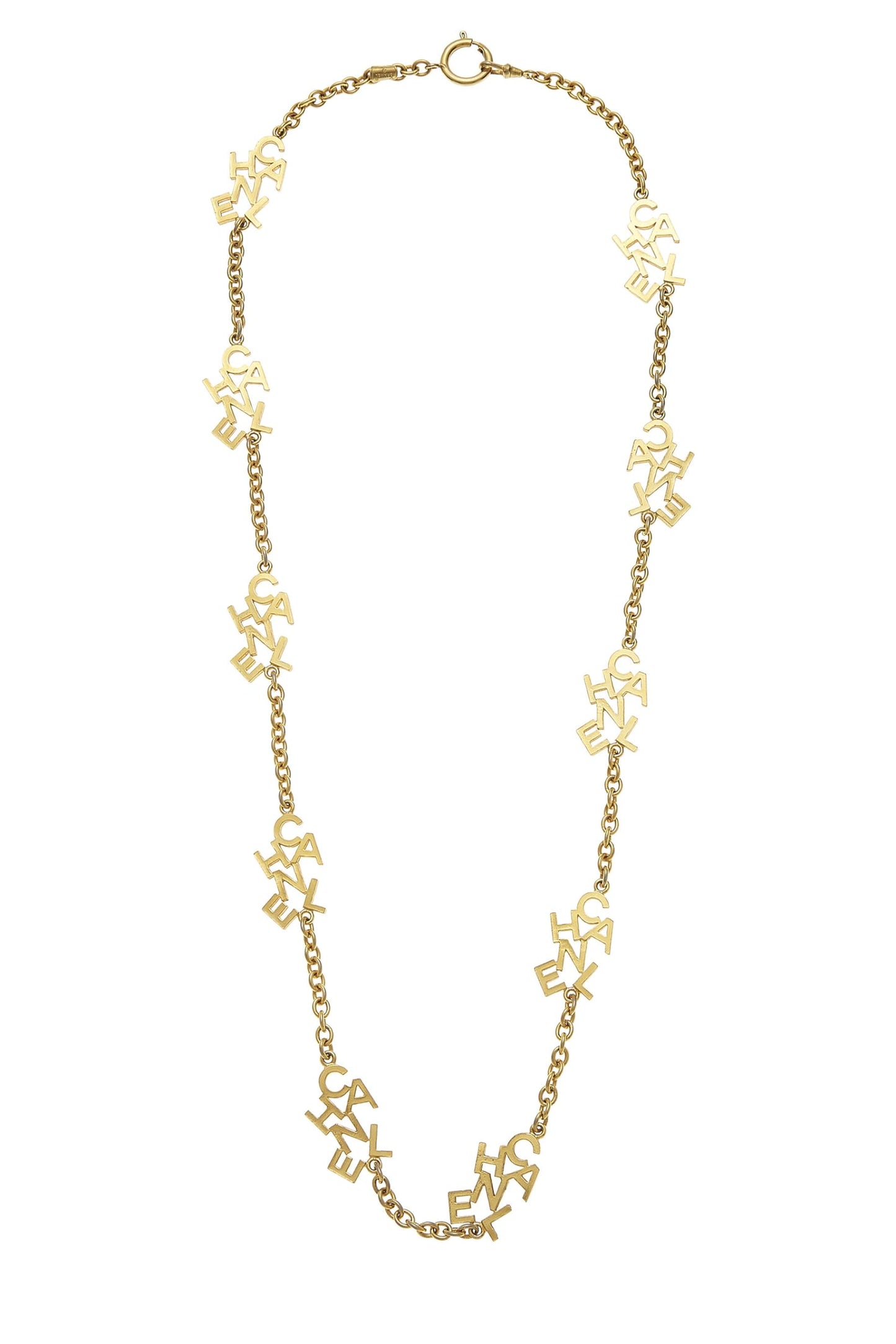 Chanel,  Gold Logo Letters Charm Necklace, Gold