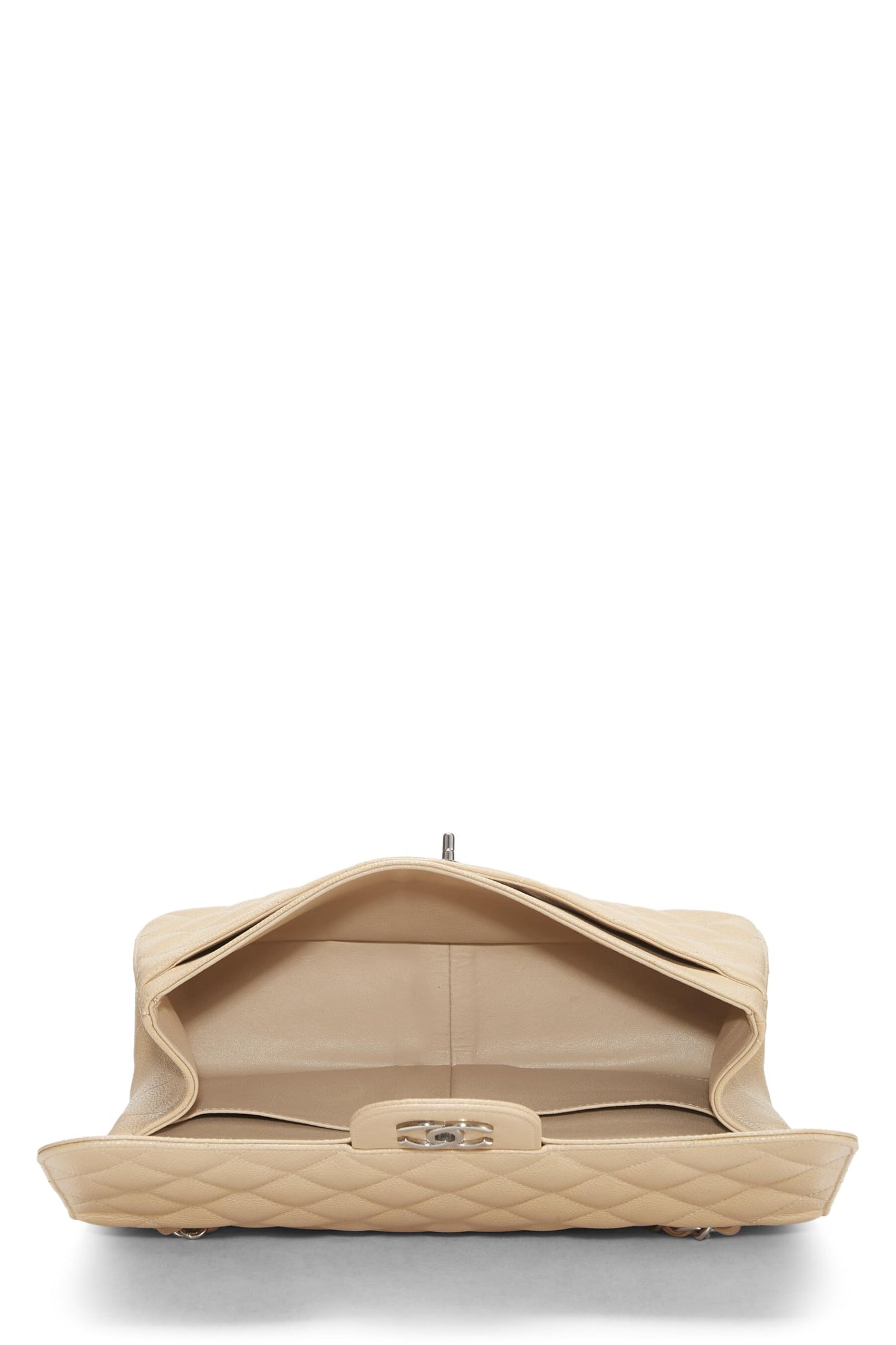 Chanel,  Beige Quilted Caviar New Classic Double Flap Jumbo, Beige