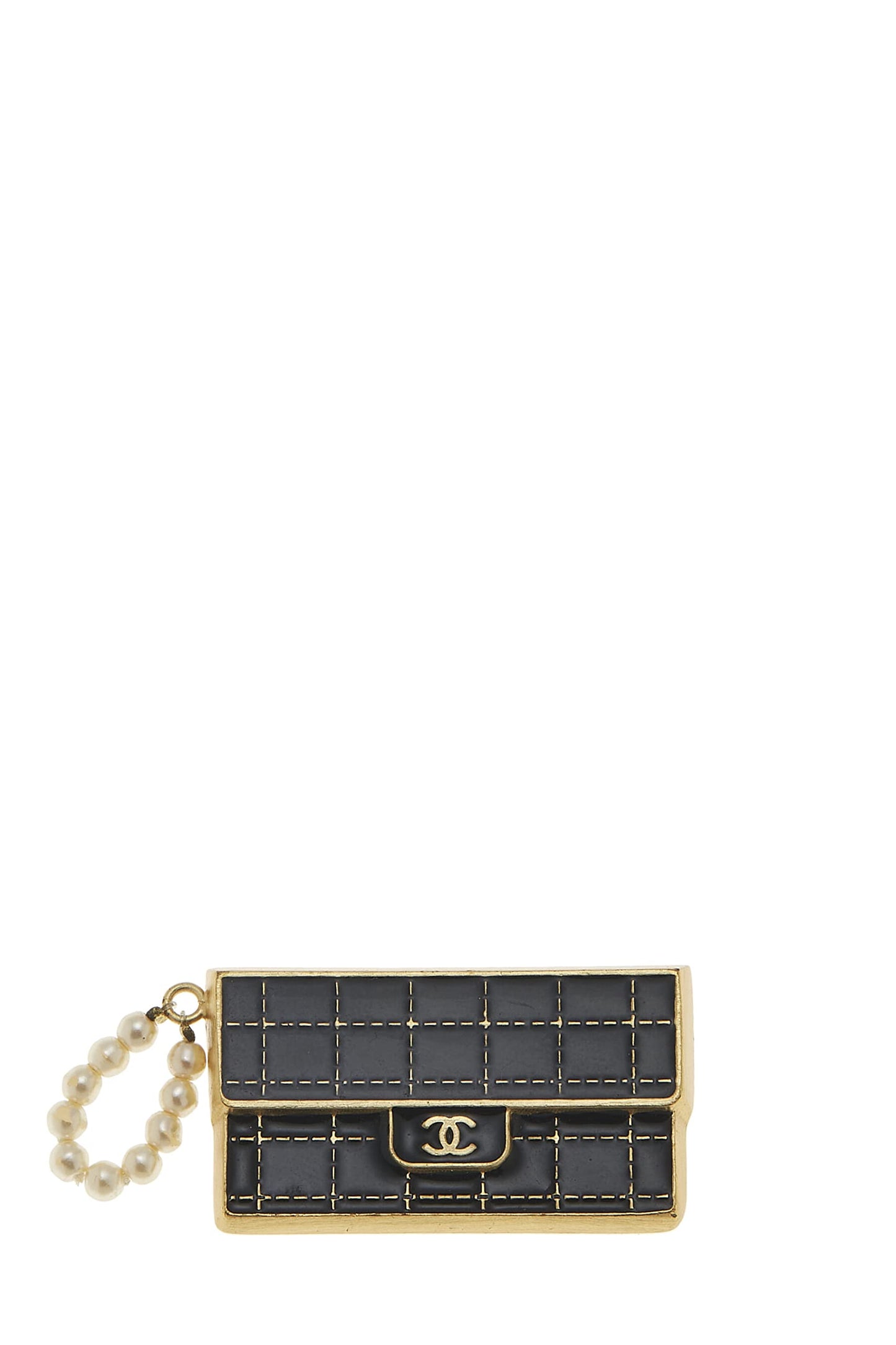 Chanel,  Black & Faux Pearl Flap Bag Pin, Black