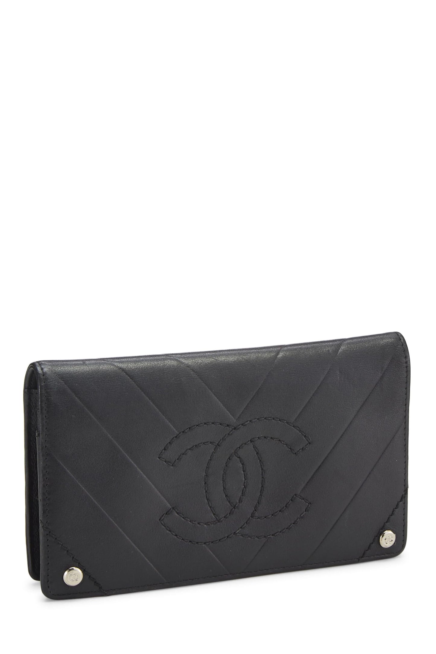 Chanel,  Black Chevron Calfskin Wallet, Black